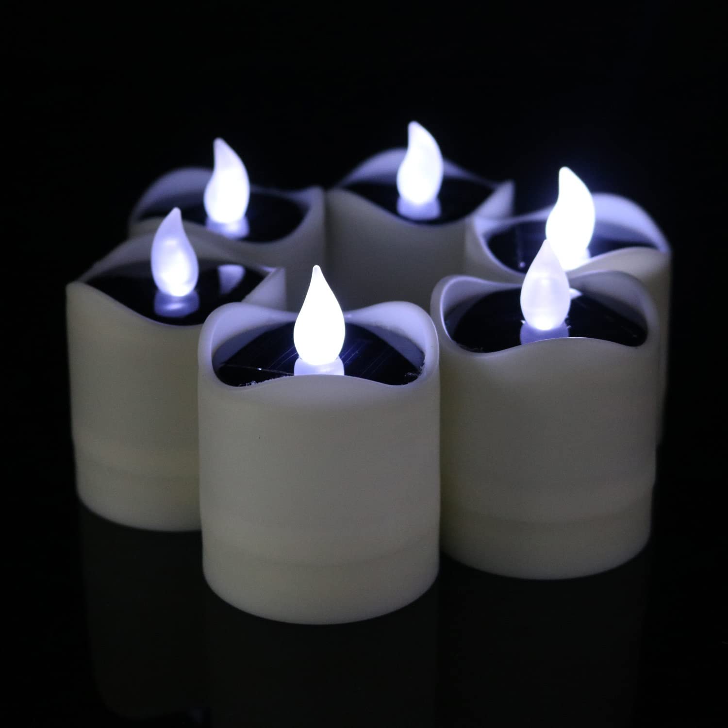 6 Pack Solar Powered LED Tea Light Candles - Flameless Battery Operated Candles for Wedding, Holiday, Home, Garden & Outdoor Decor - Romantic Ambiance for Parties, Dinner & Special Events