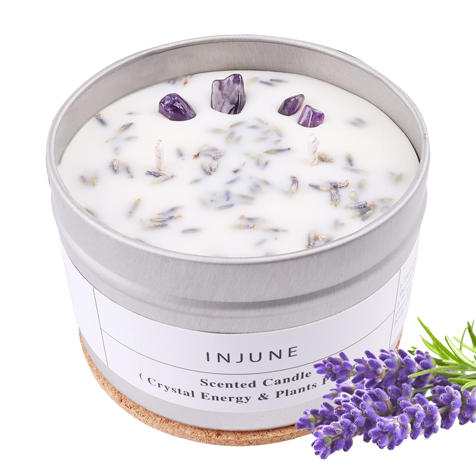 Lavender Scented Candle with Healing Crystals - 7.2oz Aromatherapy Candle for Relaxation, Balance & Positive Energy | Perfect Retirement Gift for Women, Coworker Present & Lucky Charm | Ideal for Meditation, Yoga, Spa & Home Decor