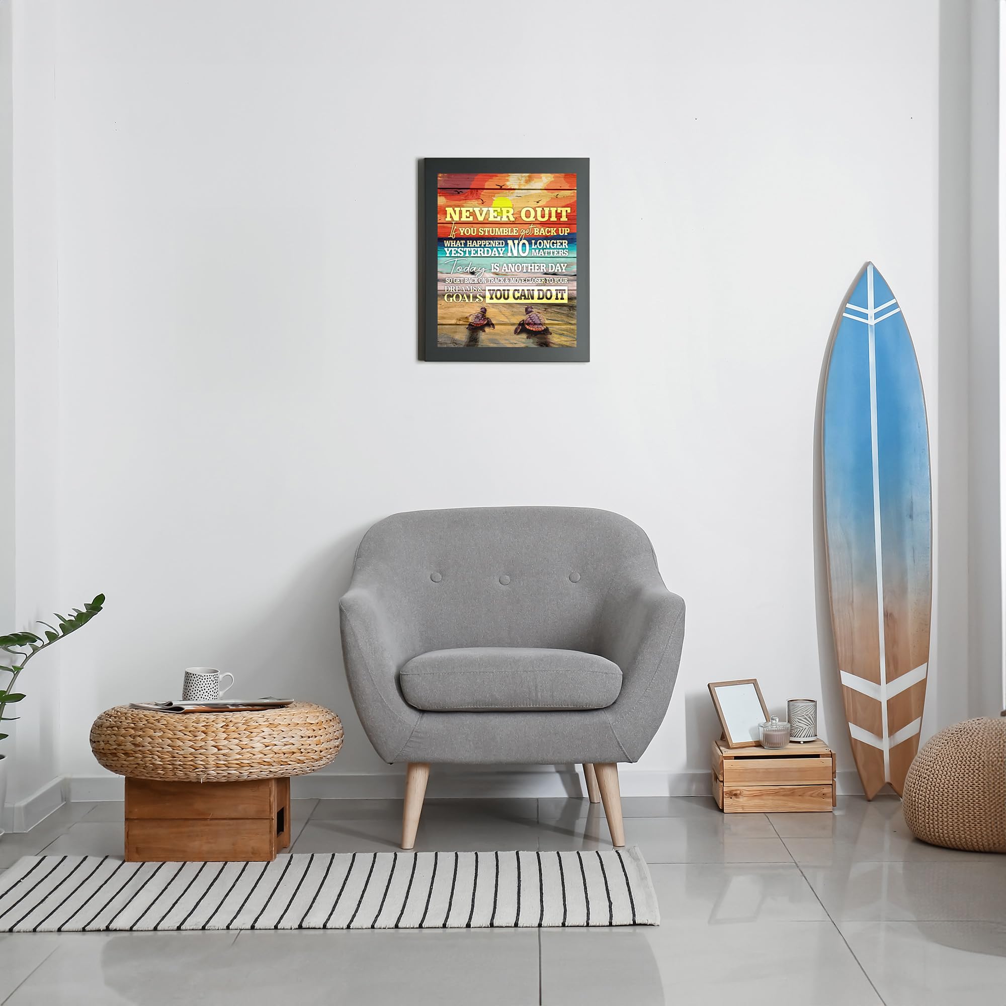 Never Quit You Can Do It - Motivational Sea Turtle Ocean Wall Art Print for Home, Bedroom & Office Decor - Unframed 11x14 - Perfect for Beach House, Yoga Studio & Meditation Room Inspiration