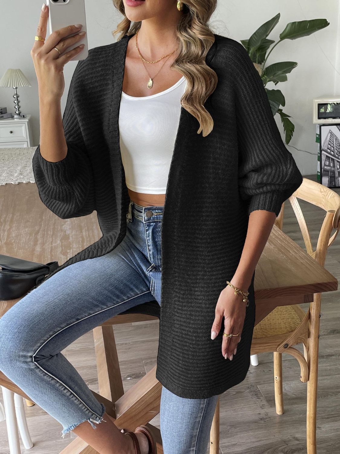 Women's Open Front Long Sleeve Knit Cardigan Sweater - Lightweight Loose Fit Cover Up for Fall & Winter - Perfect for Office, Layering or Casual Outfits