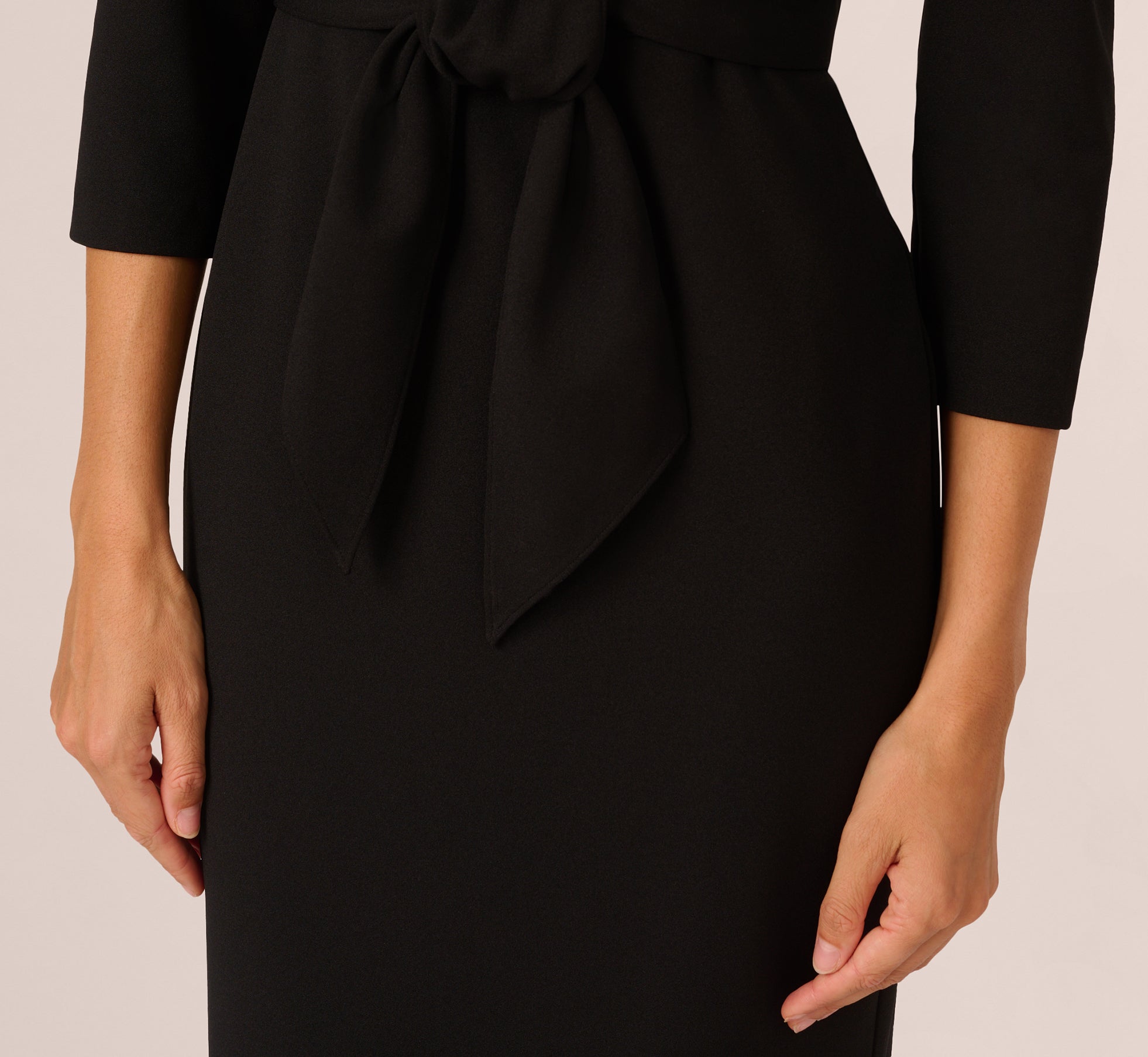 Black Knit Crepe Tie Front Sheath Dress for Women - Elegant Office Wear & Cocktail Party Outfit