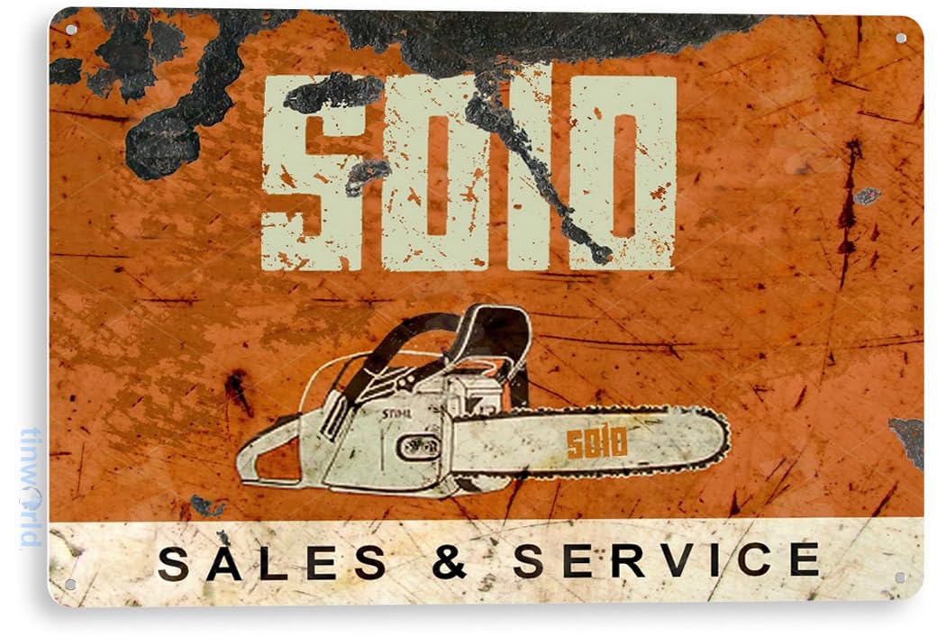 Tinworld TIN Sign C051 Solo Chain Saws - Rustic Retro Metal Wall Decor for Garage, Man Cave, Workshop & Vintage Shop - Perfect for Home Bar, Shed or Outdoor Patio