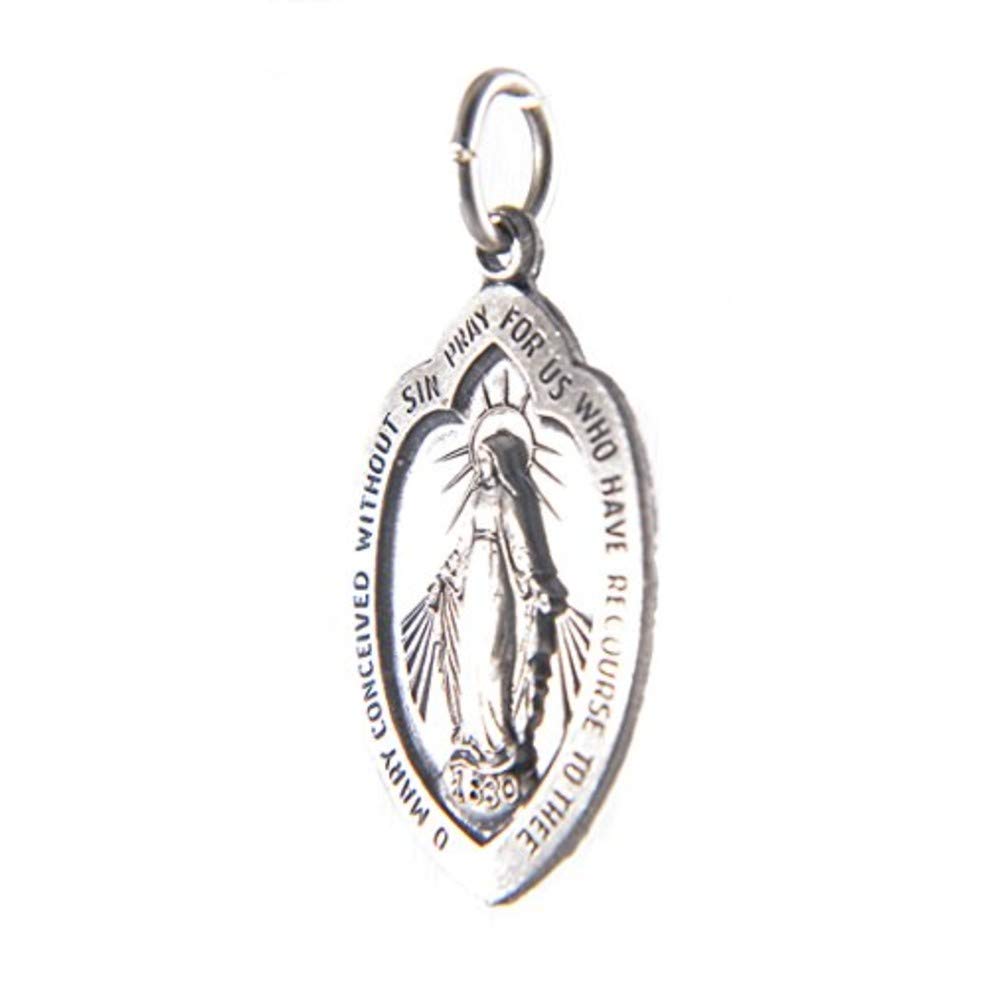 925 Sterling Silver Miraculous Virgin Mary Pendant Necklace - Double Sided Shield Medal with Polished Antiqued Finish - Religious Jewelry Gift for Women & Men - Perfect for Baptism, First Communion & Spiritual Protection