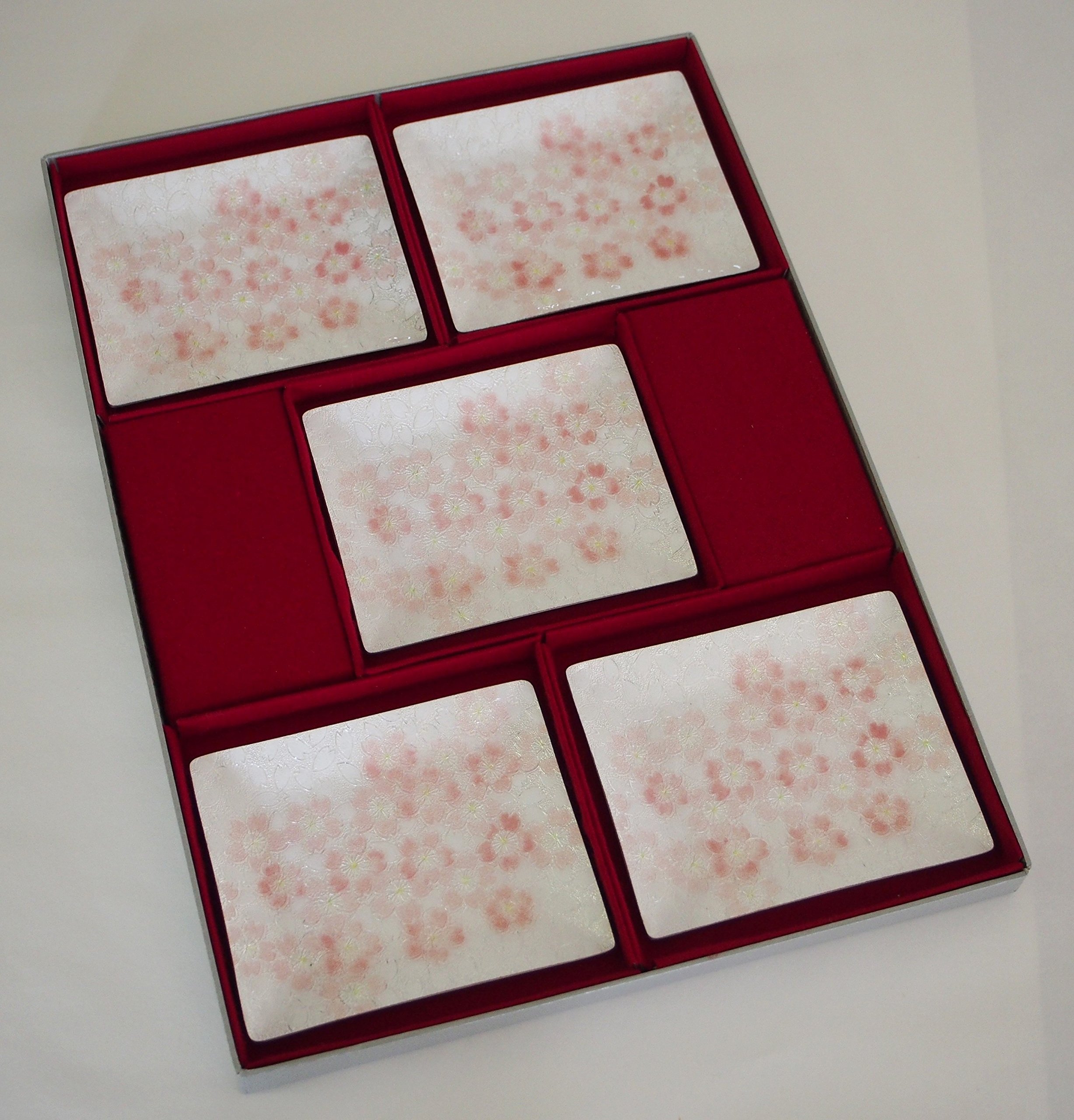Saikosha 016-06A Japanese Cloisonne Medium Corner Decor - Cherry Blossom 5-Piece Set - Perfect for Home Office & Zen Decor
