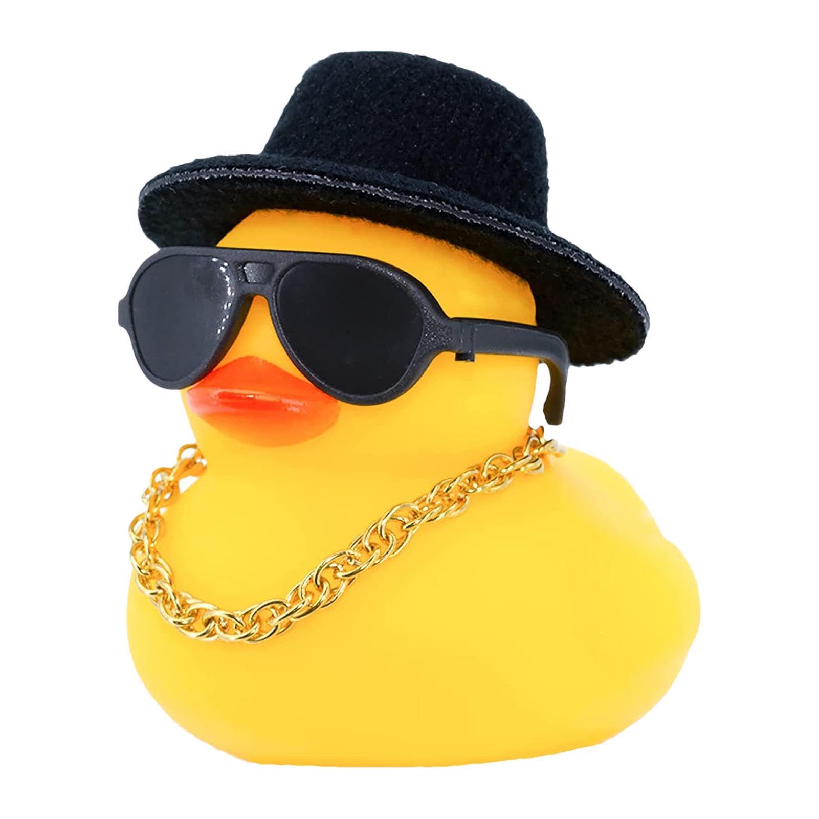Rubber Duck Crown with Sunglasses - Fun Car Dashboard Decor for Vehicles, Vans & Tables | Cute Compact Duckling Toy with Secure Locking Cap - Perfect for Gifts, Office Decor & Road Trip Accessories