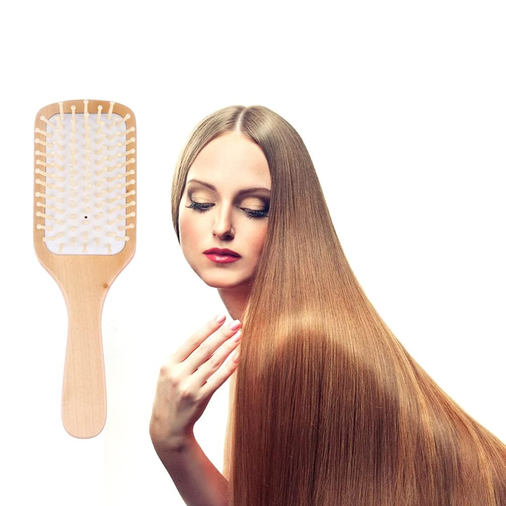 Ghelonadi Wooden Paddle Hair Brush for Women - Detangling Wet & Dry Hair, Scalp Massage with Cushion Airbag - Ideal for Thick, Thin & Curly Hair - Perfect for Blow Drying & Daily Hair Care (1pc)
