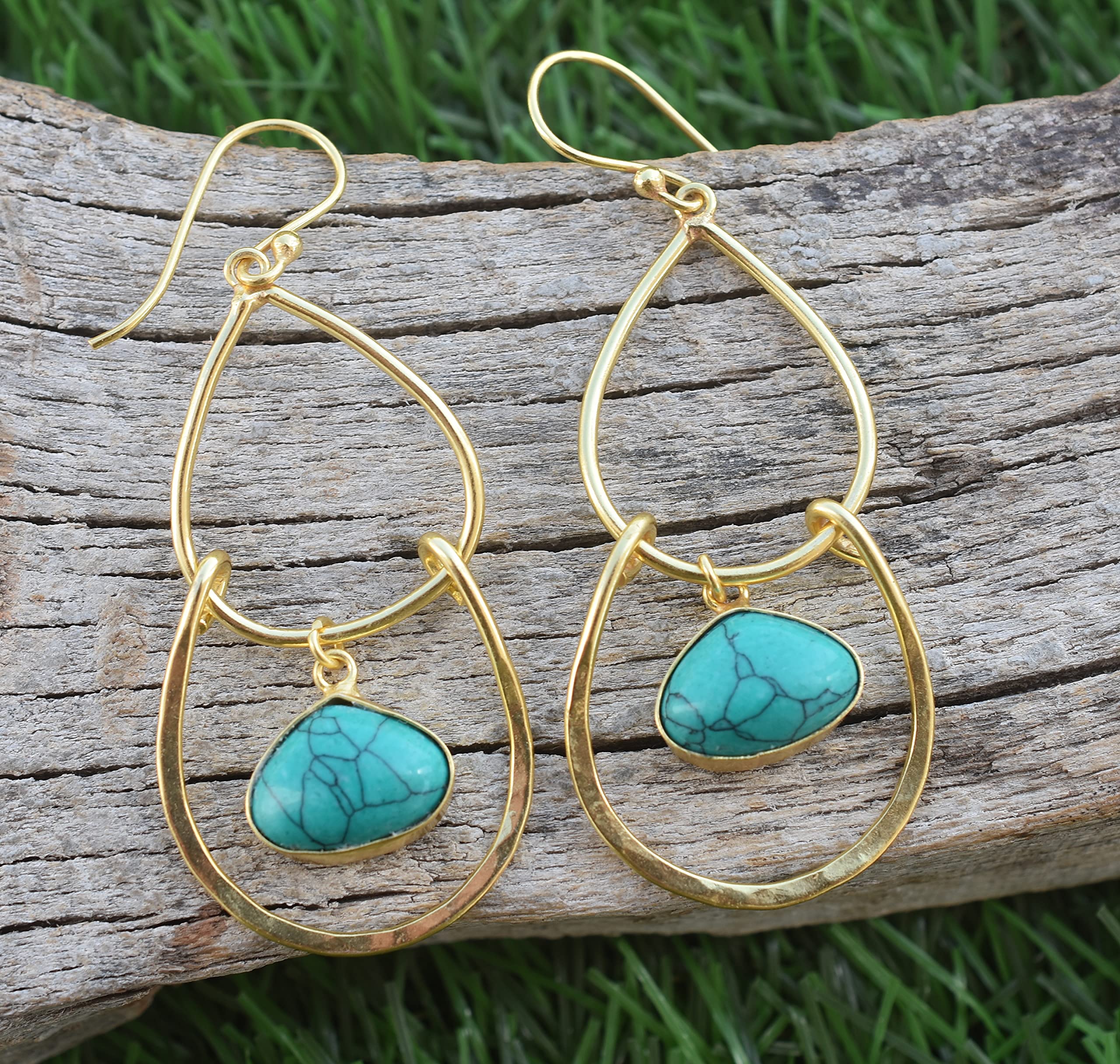 18K Gold Plated Green Turquoise Earrings for Women - Handmade Designer Fashion Jewelry - VE-327 | Perfect for Weddings, Parties & Everyday Wear