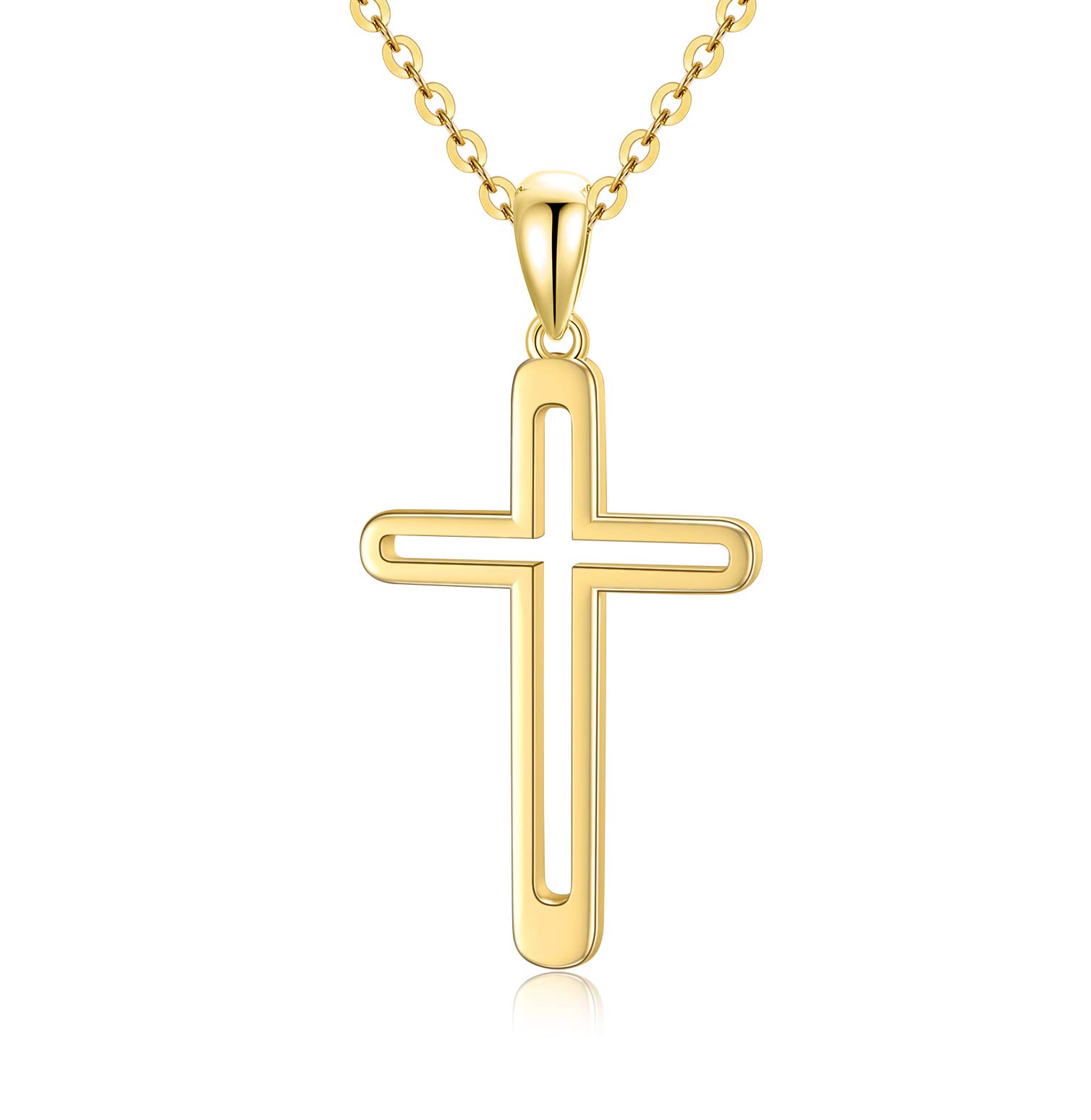 14K Solid Gold Cross Necklace for Women - Real Gold Faith Cross Pendant Religious Jewelry Gift for Her, Wife, Mom - 16