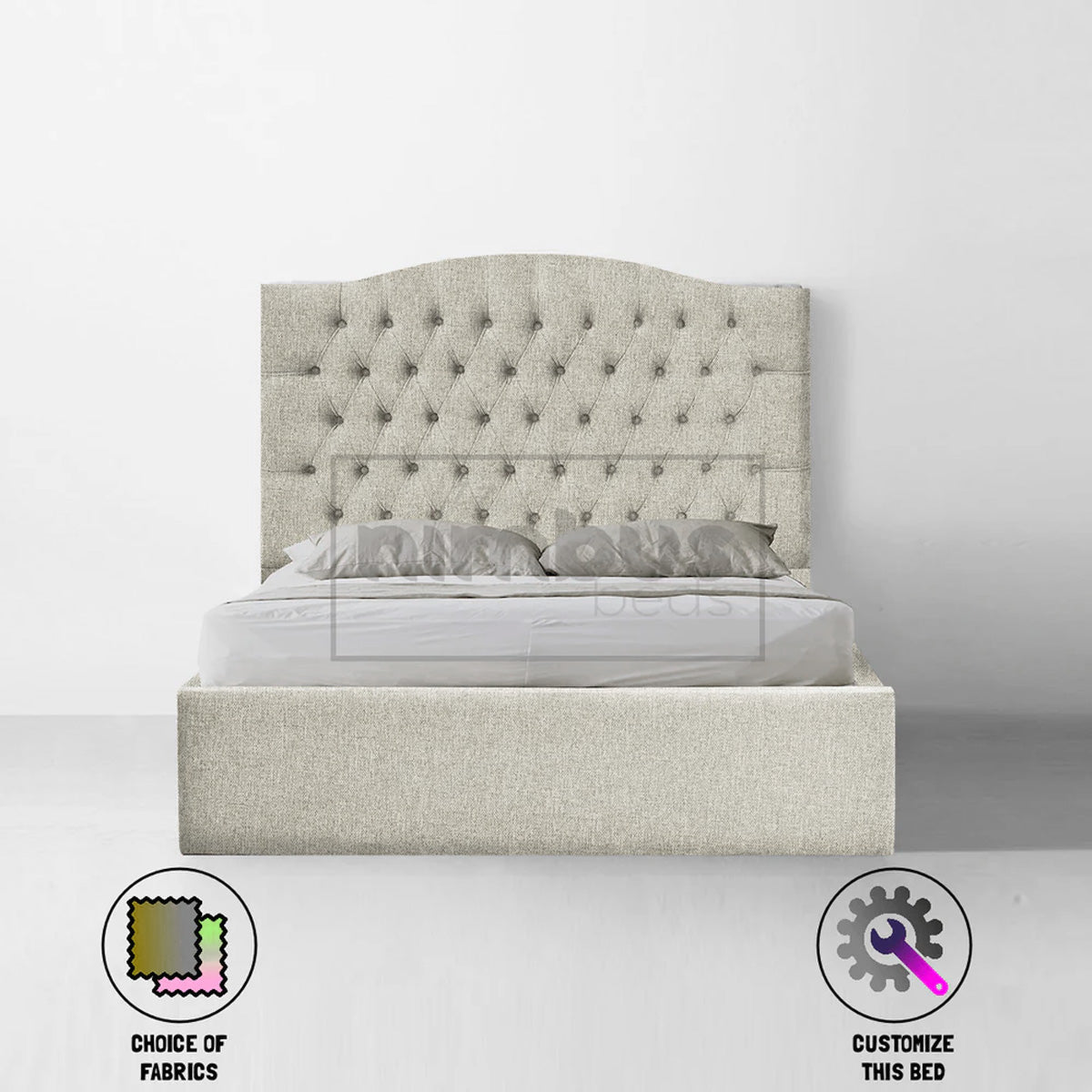 Chesterfield Curve Bed Frame - Queen Size Upholstered Platform Bed with Button Tufting & Wooden Slats - Elegant Bedroom Furniture for Modern & Classic Home Decor
