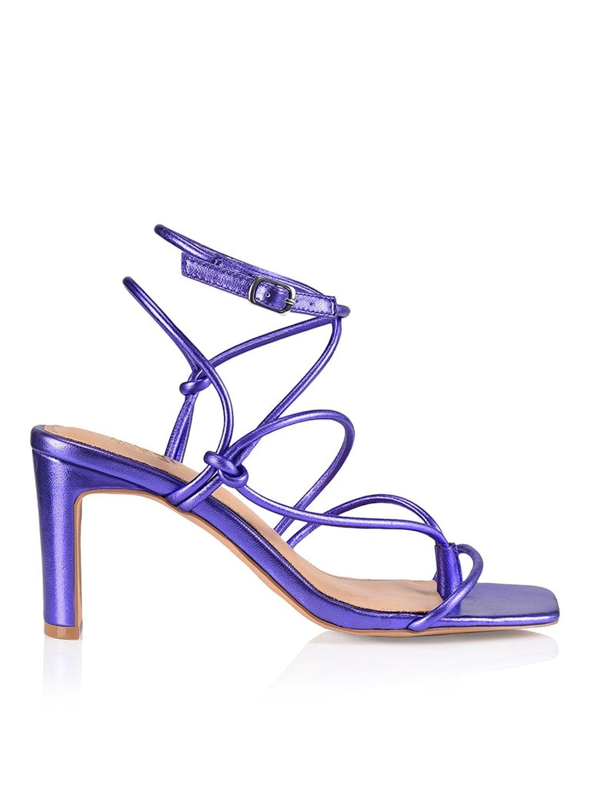 Kilby Block Heel Sandals for Women - Purple Metallic Leather Strappy Summer Shoes | Comfortable Dressy Heels for Weddings, Parties & Night Out