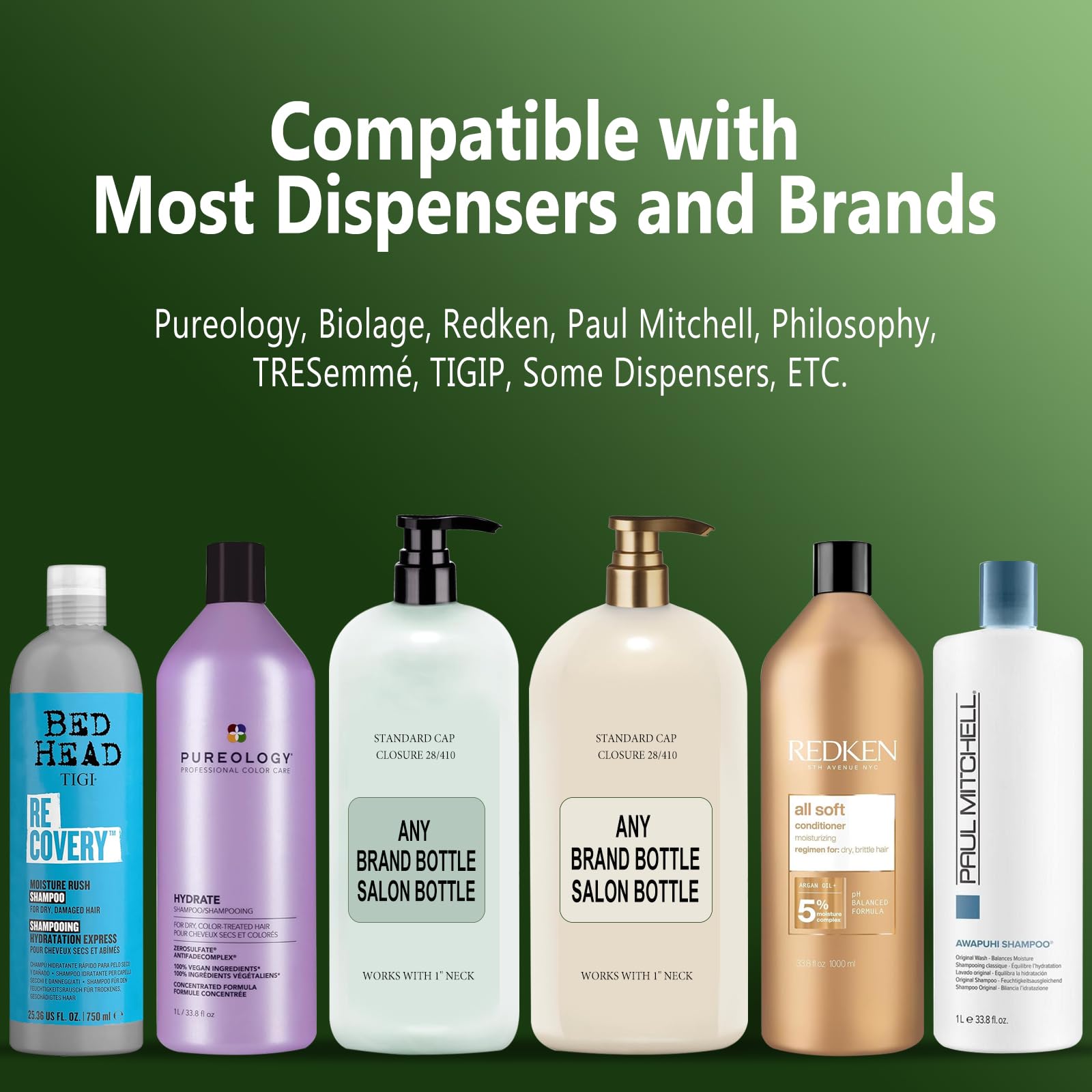 Amolliar 2-Pack Gold Replacement Pump Top for 1L/33.8oz Bottles - Fits 28/410 Neck Size Shampoo, Conditioner, Body Wash, Lotion & Hand Soap Dispenser - Perfect for Bathroom, Kitchen & Salon Use