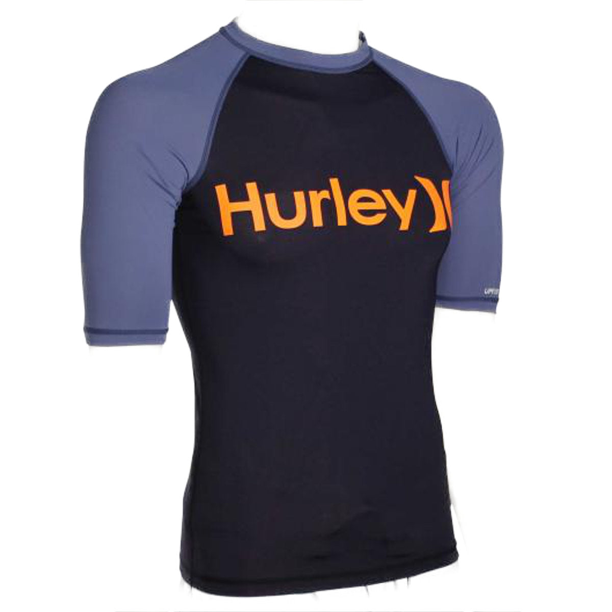 Men's Hurley One & Only Short Sleeve Rash Guard Shirt - UPF 50+ Sun Protection for Surfing, Swimming & Outdoor Activities | Obsidian Color