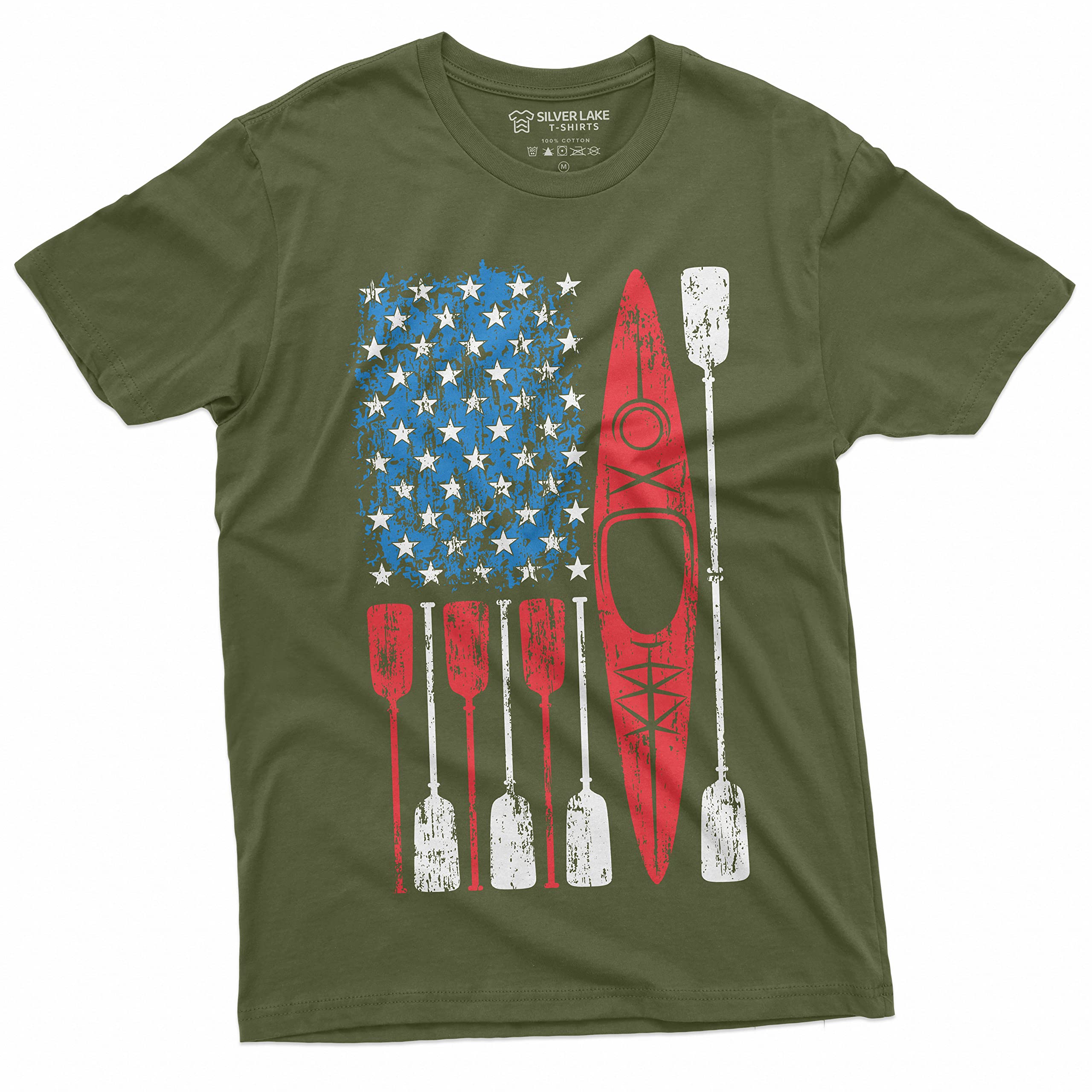 American Flag Kayaking T-Shirt - Unisex Kayak & Water Sports Tee for Men & Women - Perfect for Kayaking, Canoeing, Paddleboarding & Outdoor Adventures