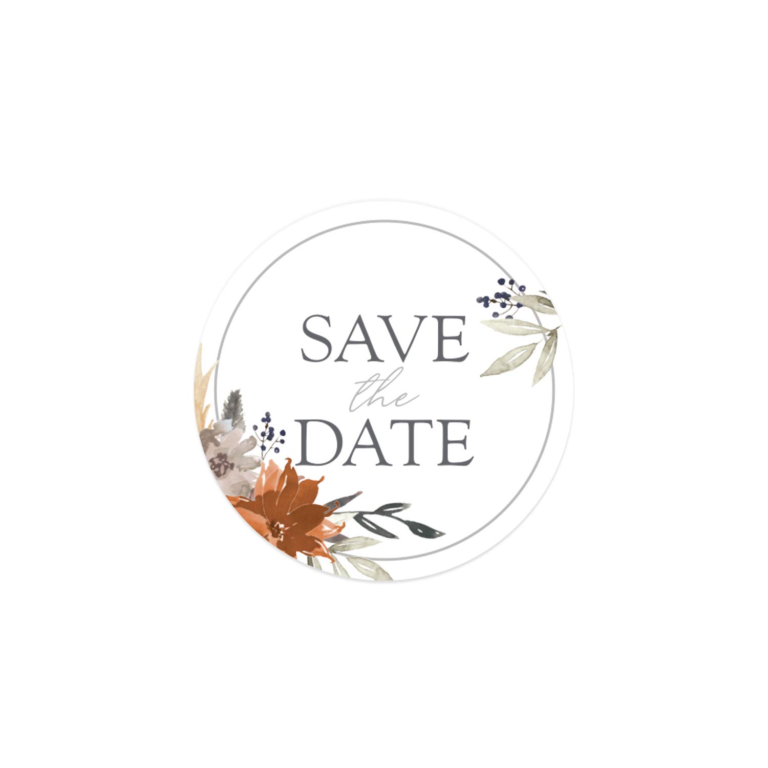 Indie Autumn Floral Save The Date Stickers - 1.5 Inch Fall Wedding Labels - 250 Watercolor Engagement Stickers for Invitations, Envelopes & DIY Scrapbooking