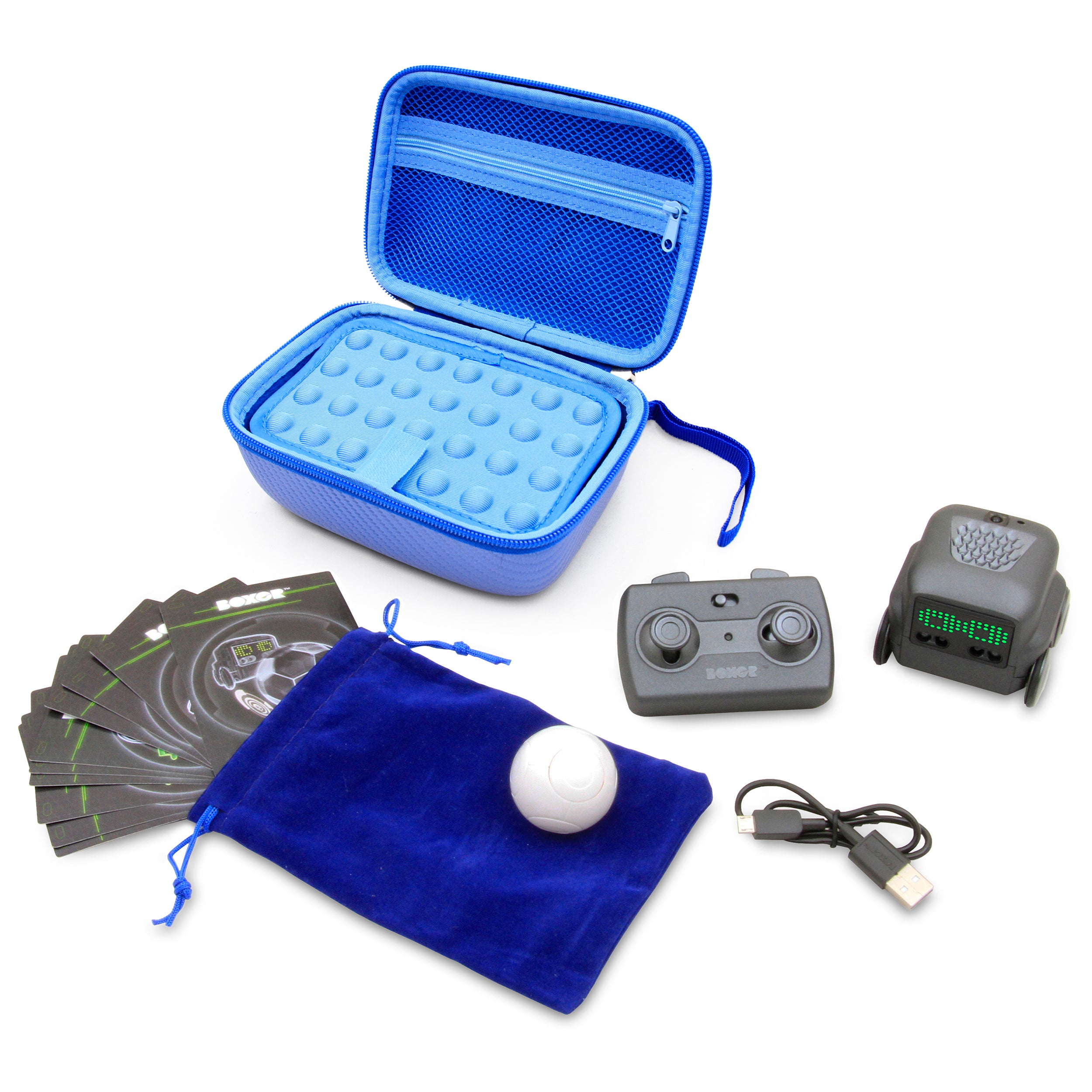 CASEMATIX Blue Storage Case for Boxer Interactive AI Robot - Includes Toy Box & Felt Bag for Game Activating Cards | Protective Case Only | Perfect for Travel, Home Organization & Robot Accessories Storage