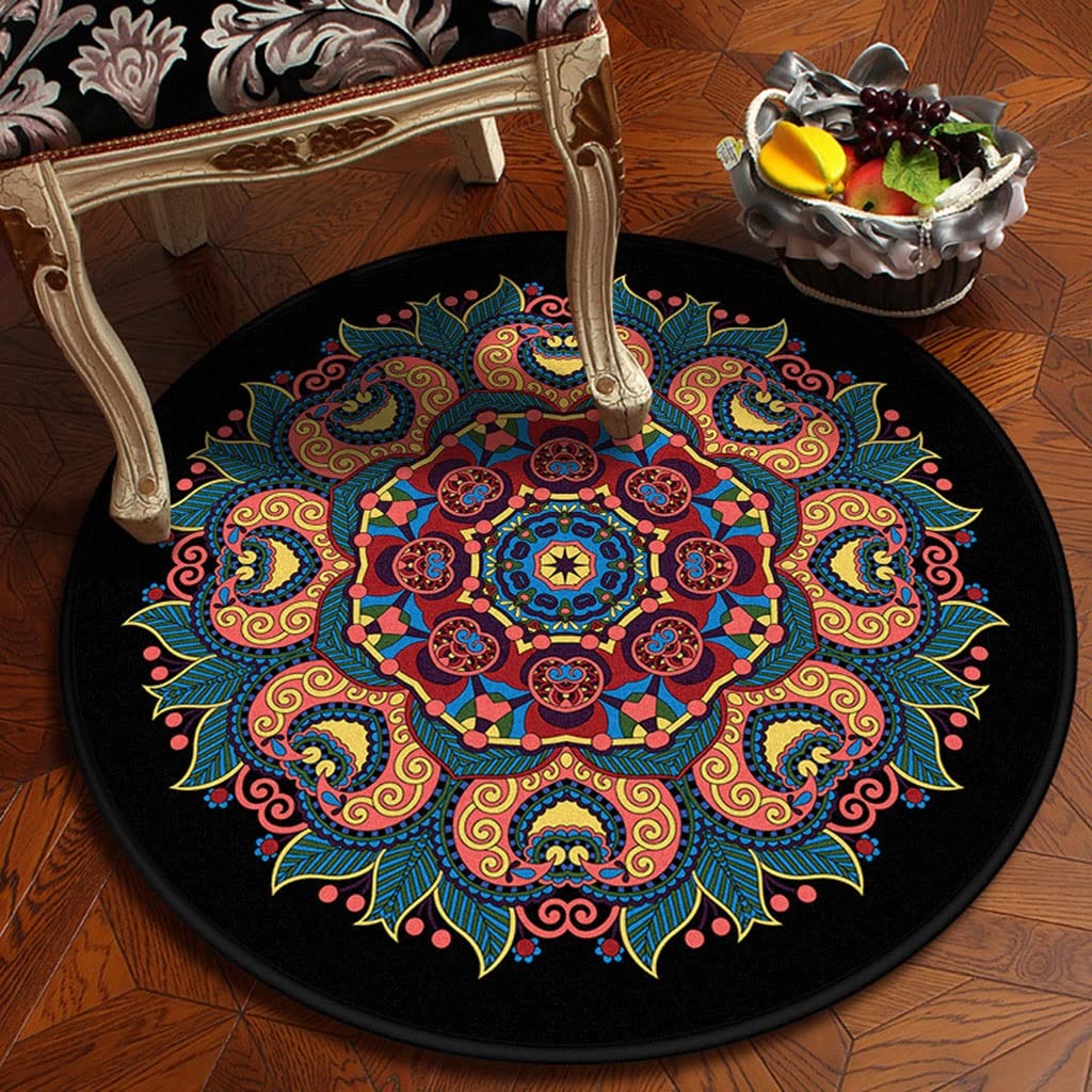 Moroccan Ethnic Style Oriental Floral Medallion Non-Slip Area Rug - 70.8x70.8 Inch Sofa Carpet for Living Room, Bedroom, Entryway & Kitchen | Anti-Shedding, Durable Floor Mat (Style5, Beige)