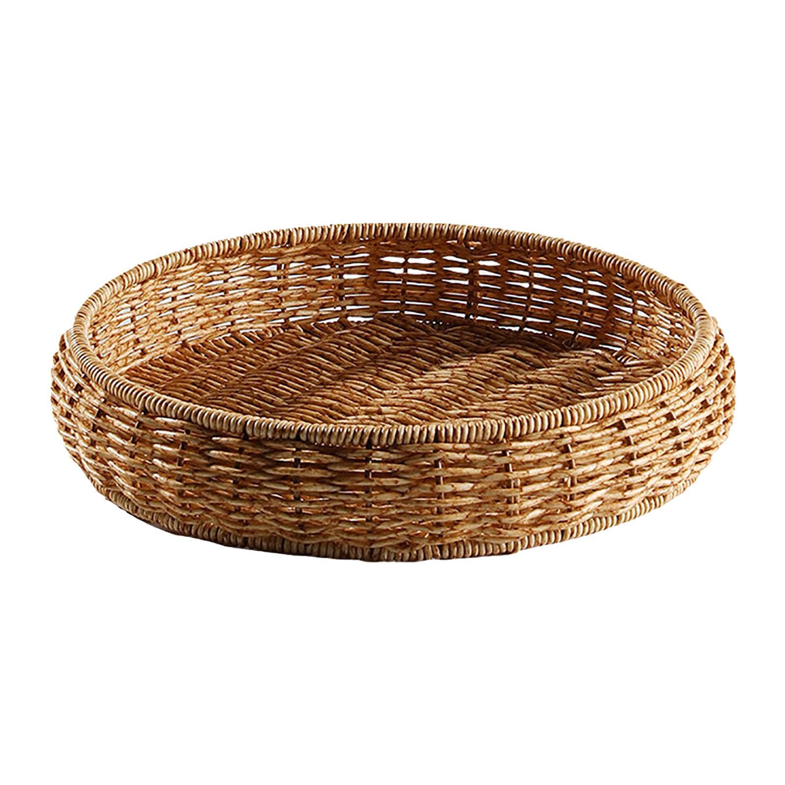QAHEART Rattan Round Basket - 9.4/11.4 Inch Woven Wicker Serving Tray for Bread, Fruit, Vegetables | Perfect for Restaurant Serving, Tabletop Display, Picnics & Home Decor