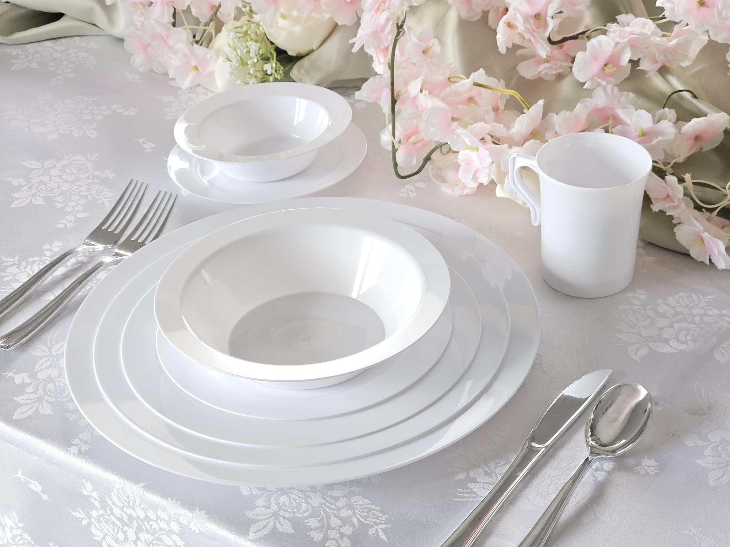240 Heavyweight Disposable Plastic Plates - 9 Inch White Luncheon Plates for Weddings, Parties & Events | Durable & Elegant Dinnerware for Catering, BBQs & Special Occasions