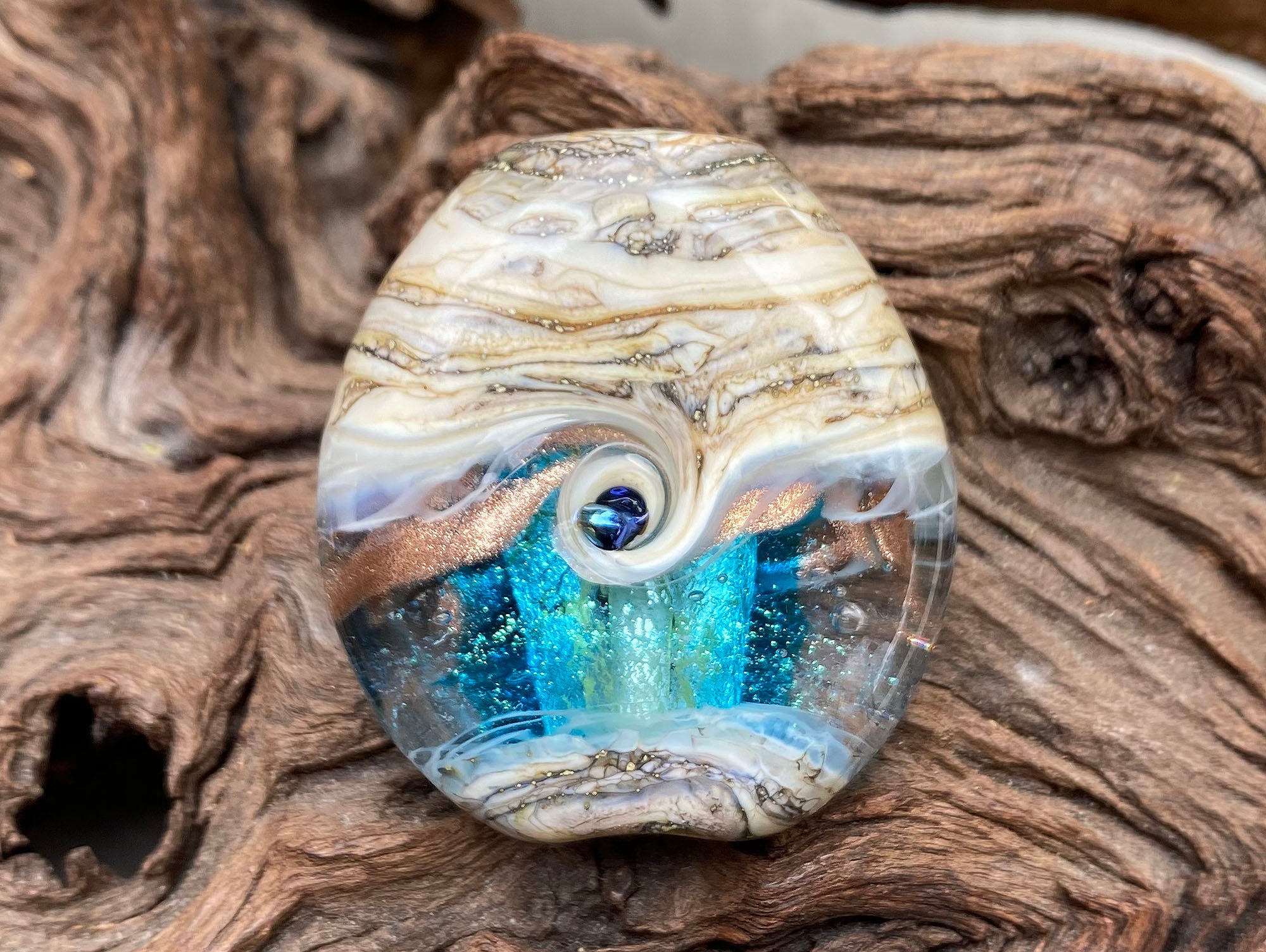 Handmade Aqua Blue Organic Lampwork Glass Focal Bead - SRA Certified for Jewelry Making, DIY Crafts & Beading Projects