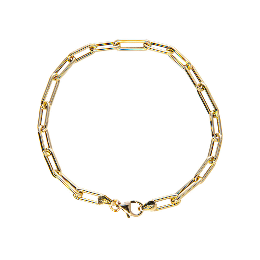 14K Yellow Gold Italian Elongated Rectangle Link Bracelet for Women - Elegant Chain Bracelet Jewelry Gift for Birthday, Anniversary & Special Occasions