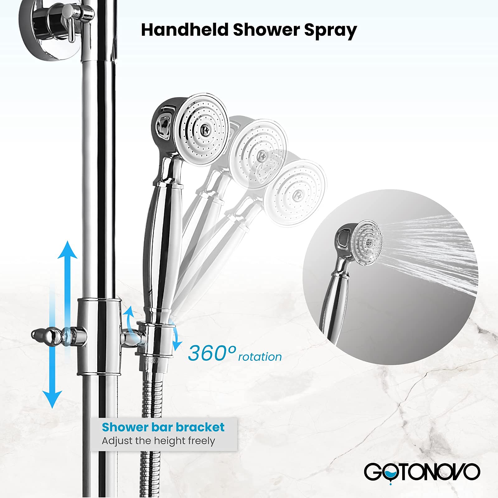 Gotonovo 8-inch Polish Chrome Shower Faucet Set with Handheld Spray - Double Lever Handle, Tub Spout & Triple Function - Wall Mount Bathroom Shower Fixture for Modern Homes & Luxury Hotels