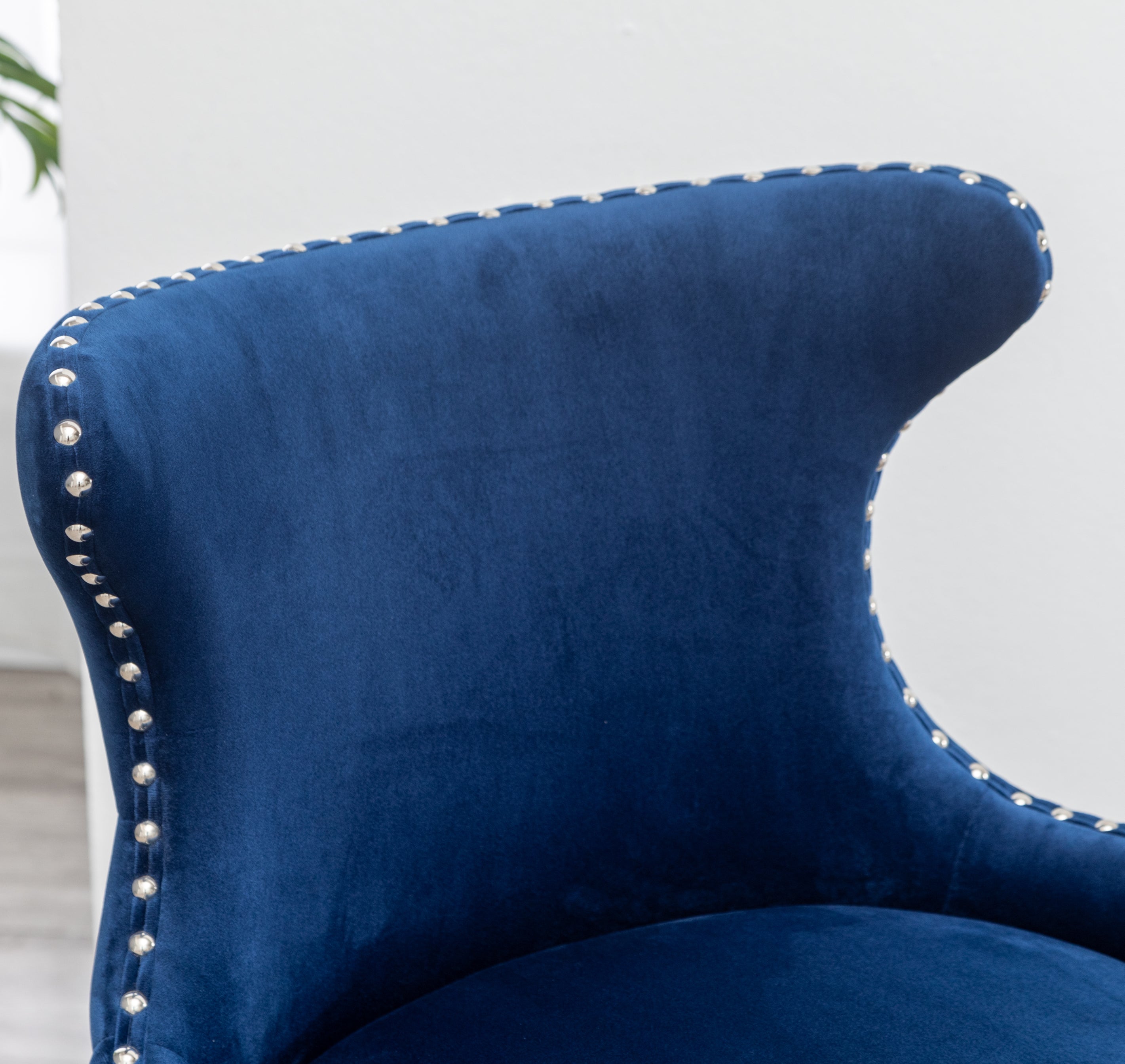 Roundhill Furniture Lindale Contemporary Velvet Upholstered Accent Chair with Nailhead Trim - Navy Blue Velvet Living Room Chair for Bedroom, Office & Lounge Decor