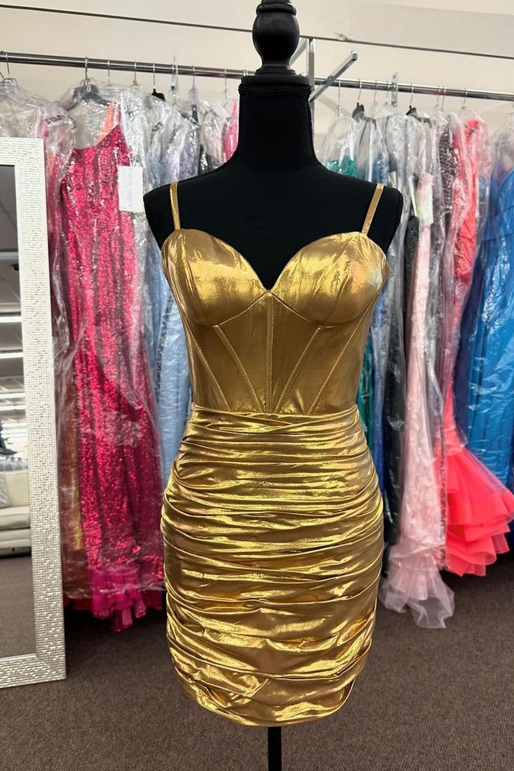 Elegant Gold Sheath Short Prom Dress for Formal Parties & Special Occasions - Style J5346 | Perfect for Homecoming, Cocktail Events & Evening Celebrations