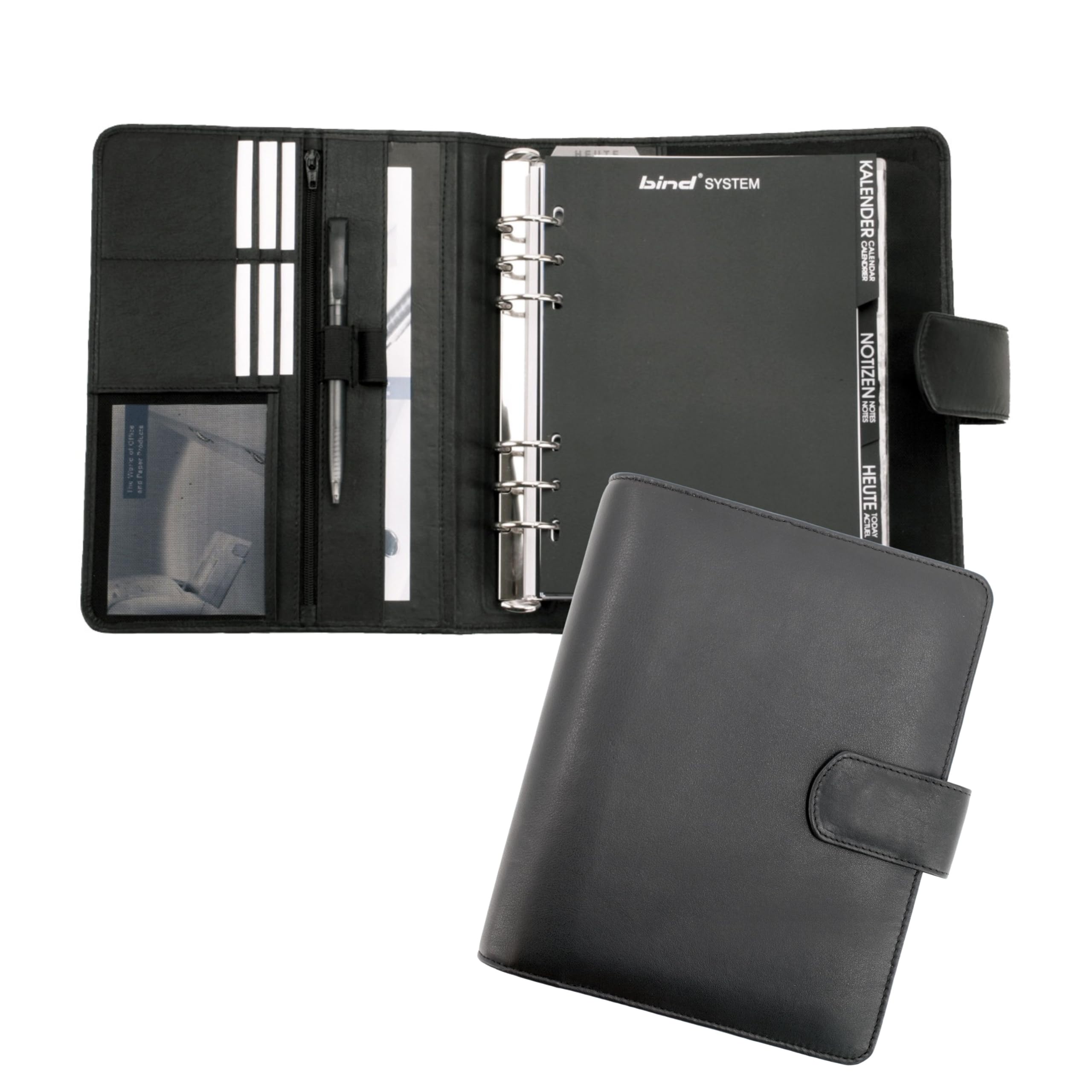 Bind – T 5-1 A5 Nappa Leather Personal Organiser with Magnetic Closure – Black – Perfect for Office & Daily Planning