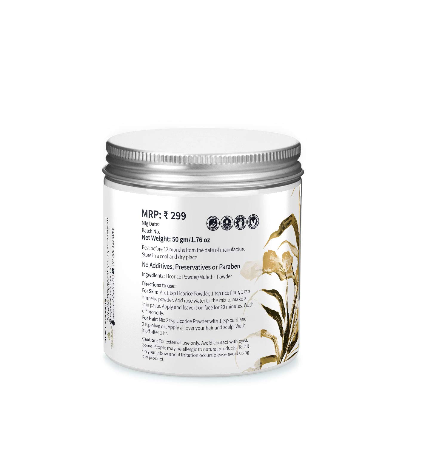 Organic MALABARICA Vegan Ayurvedic Licorice Powder for Skin & Hair Care - 50g | Natural Glow Booster, Dark Spot Reducer & Scalp Treatment - Perfect for DIY Face Masks, Hair Growth Serums & Ayurvedic Remedies