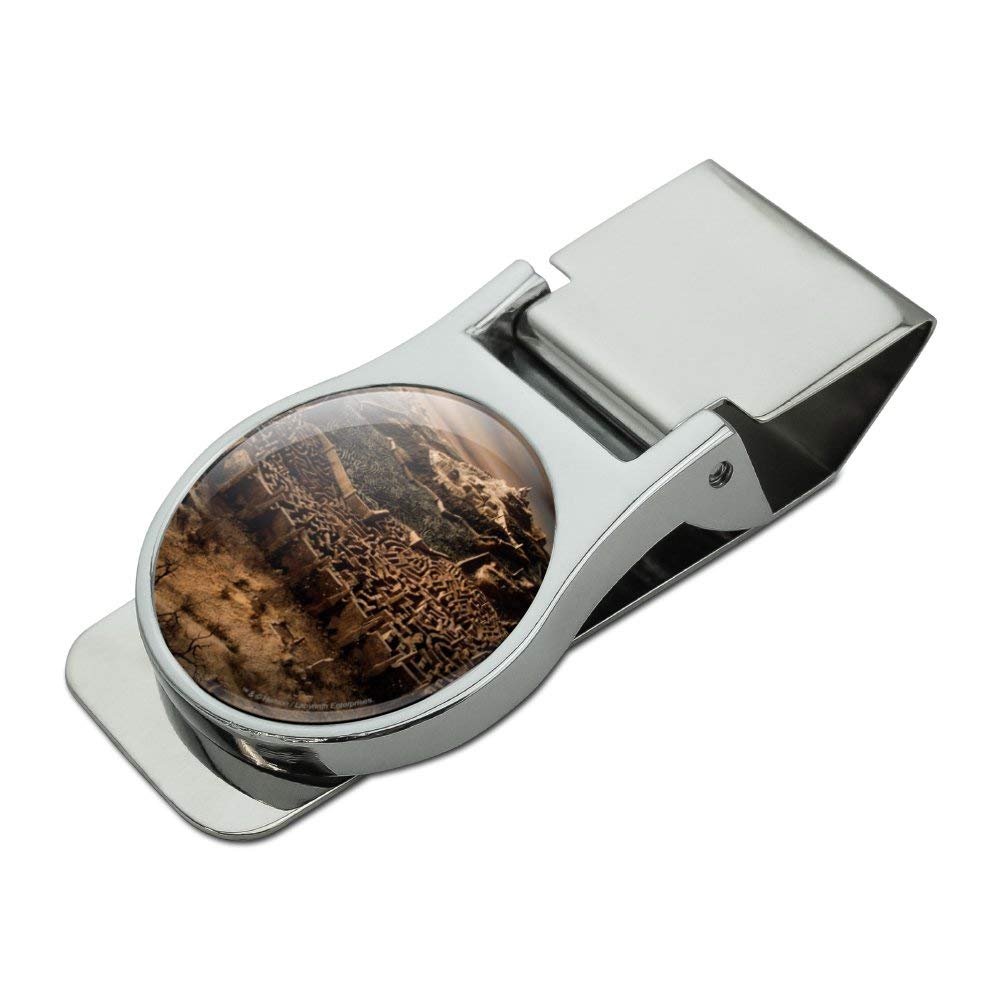 Premium Satin Chrome Plated Metal Money Clip - Labyrinth Hedge Maze Goblin City Design | Unique Gift for Men, Wallet Accessory | Perfect for Cash, Cards & Everyday Carry