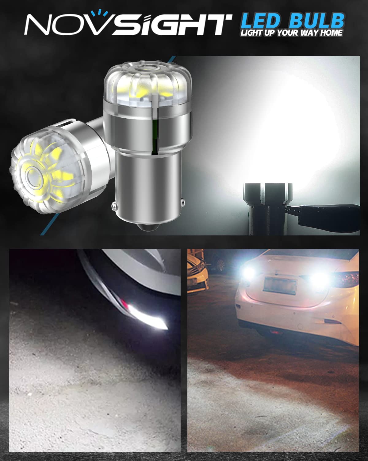 NOVSIGHT 1156 LED Brake Light Bulbs - 300% Brighter 1141 1003 Turn Signal & Tail Lights - BA15S 7506 LED Bulb Replacement for Reverse Backup Lights - Pack of 2 - Perfect for Safer Night Driving & Enhanced Vehicle Visibility