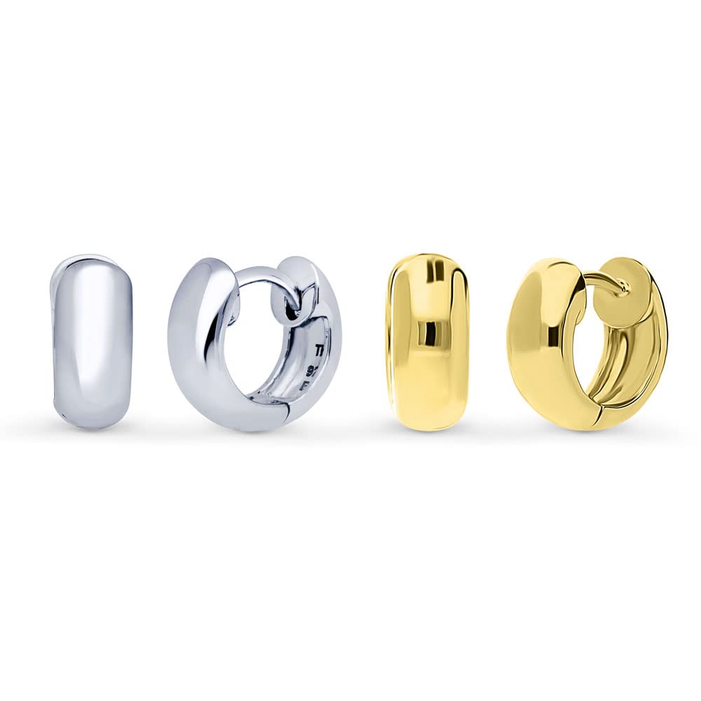 BERRICLE Sterling Silver Dome Huggie Hoop Earrings for Women - Rhodium Plated & Gold Flashed Fashion Jewelry (2 Pairs) | Perfect for Everyday Wear, Parties & Gifts