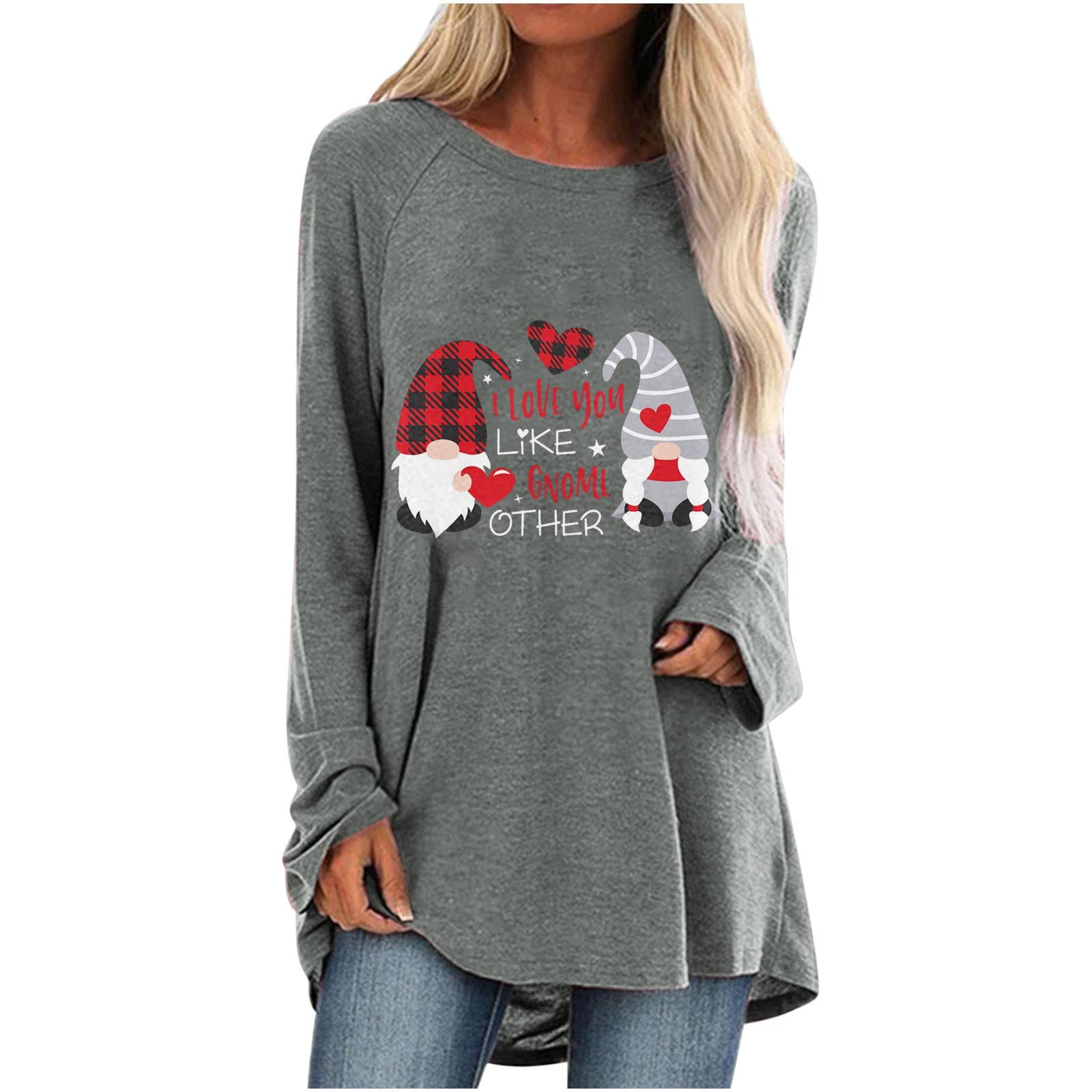 Valentine's Day Women's Casual Loose Long Sleeve Crewneck Sweatshirt - Soft Comfortable Pullover Top for Date Night, Gift Ideas & Everyday Wear