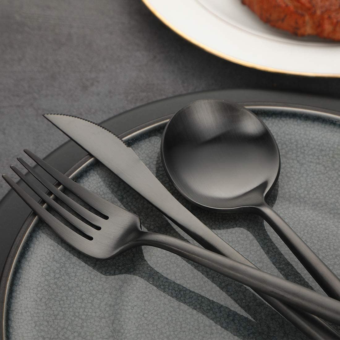 Premium STAR WORK Matte Black Flatware Set - 24-Piece Stainless Steel Forks & Spoons for Home, Kitchen, Restaurant & Hotel Use - Satin Finish, Dishwasher Safe - Elegant Dining Utensils for Everyday Meals, Dinner Parties & Catering Events