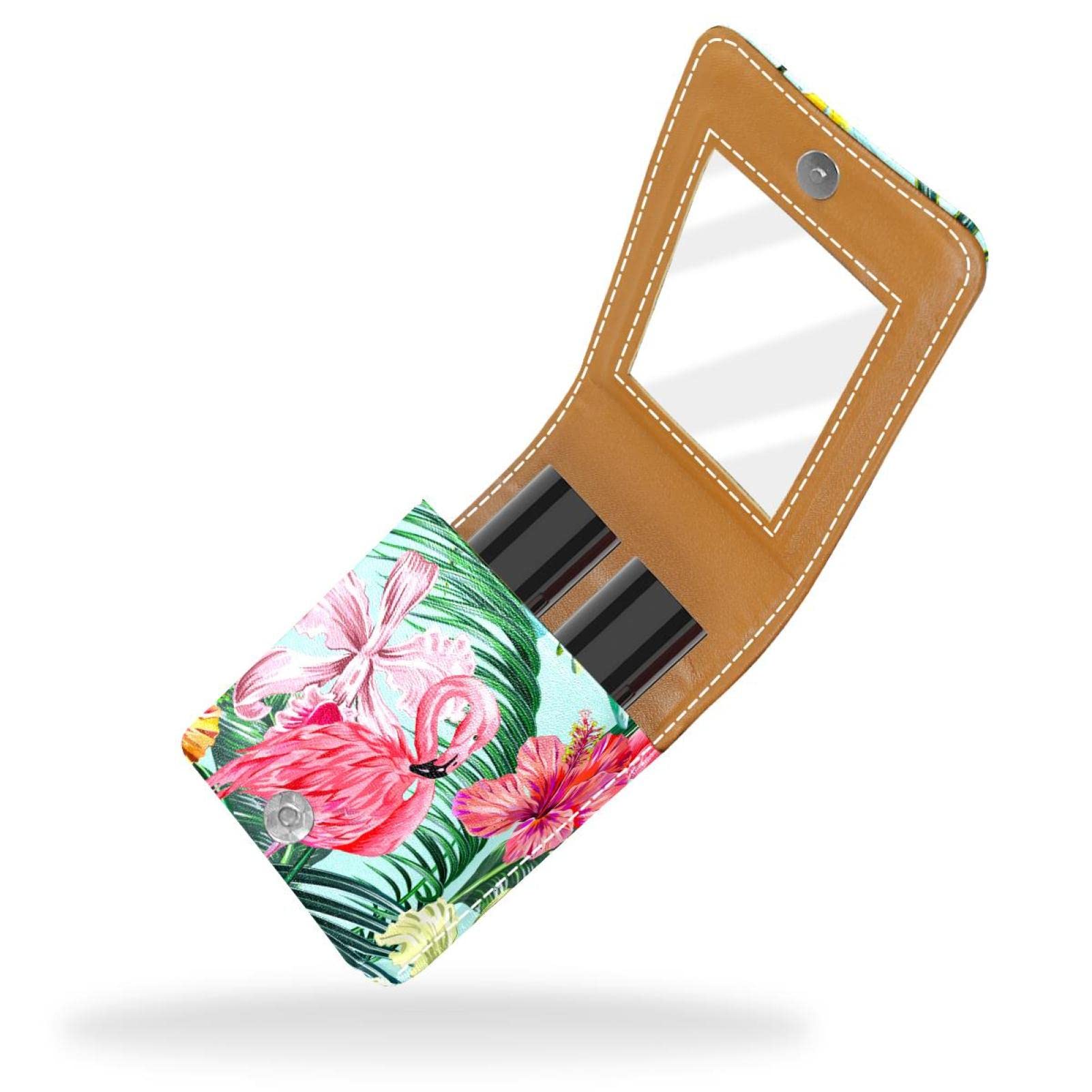 Personalized Lipstick Case Holder - Portable Waterproof Makeup Bag Organizer with Floral Flamingo Design for Women | Perfect for Travel, Daily Use & Cosmetic Storage