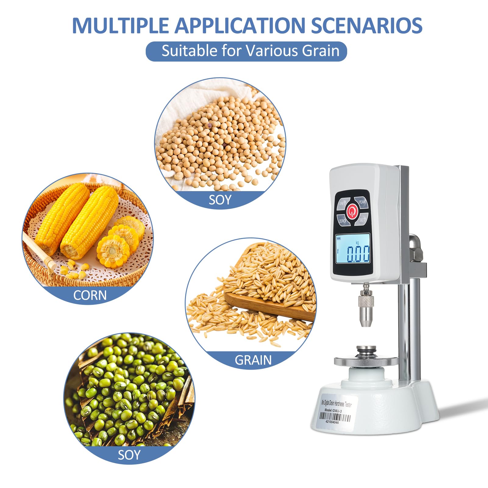 GWJ-3 Digital Grain Hardness Tester - 20KG/196N Capacity, 0.01kg/0.1N Precision for Seed, Fodder, Rice & Cereal Quality Testing | Perfect for Agriculture Labs, Food Research & Grain Quality Control