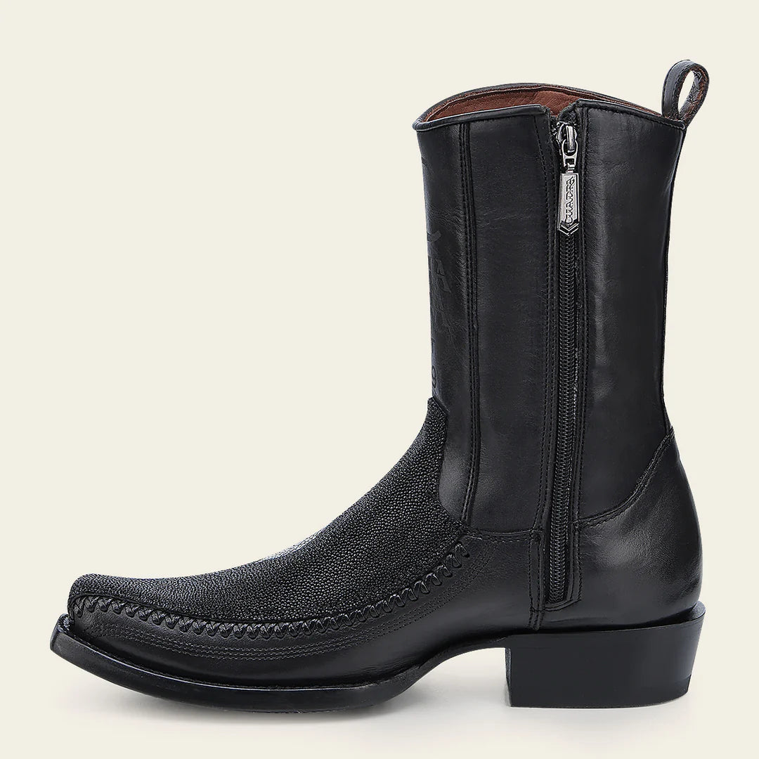 Men's Cuadra Black Cowboy Boots - Genuine Stingray Leather Ankle Boots with Zip for Western Style | Perfect for Rodeo, Country Music Festivals & Casual Wear