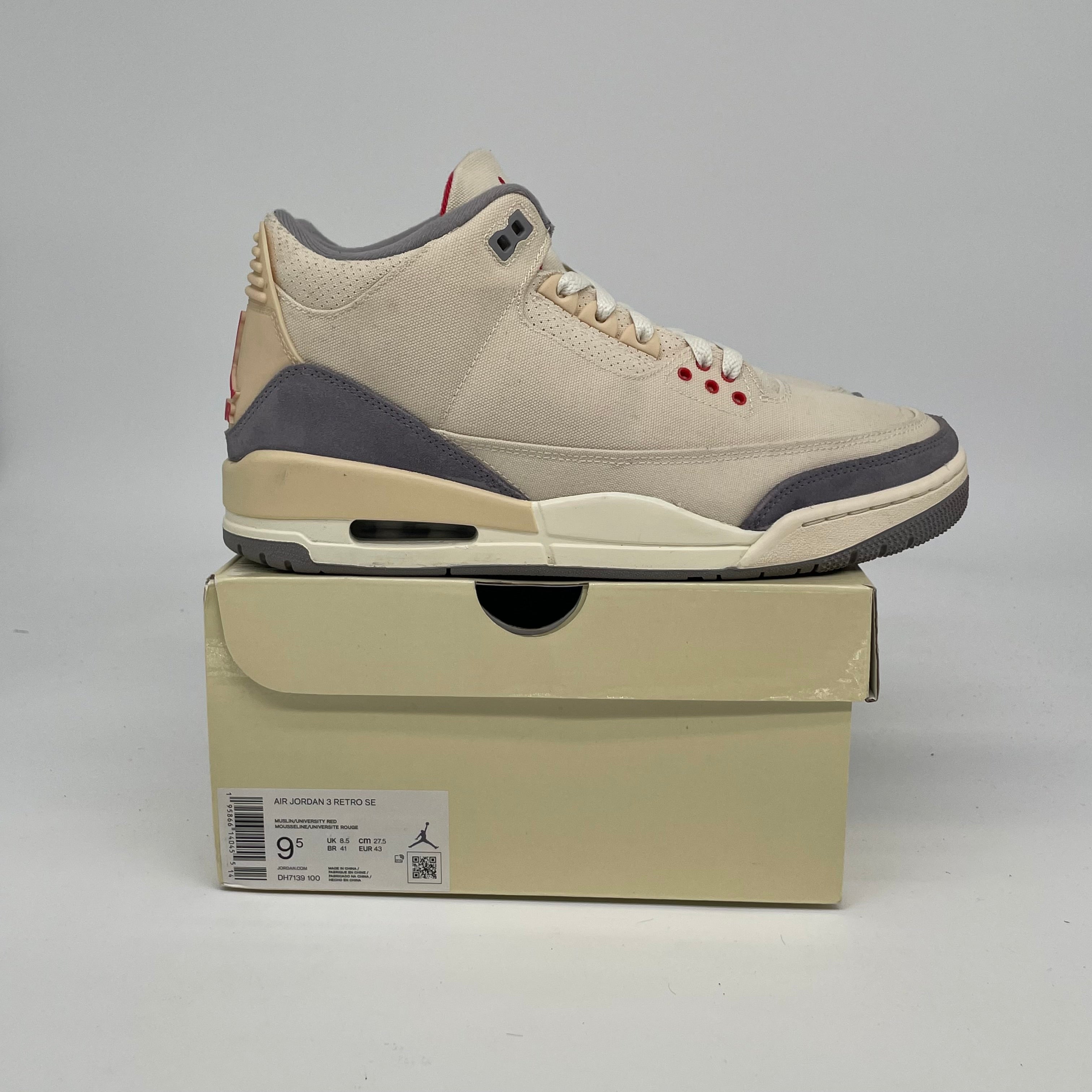 Original Title: AIR JORDAN 3 MUSLIN SIZE 9.5 DH7139 100   Optimized Title: Air Jordan 3 Retro 