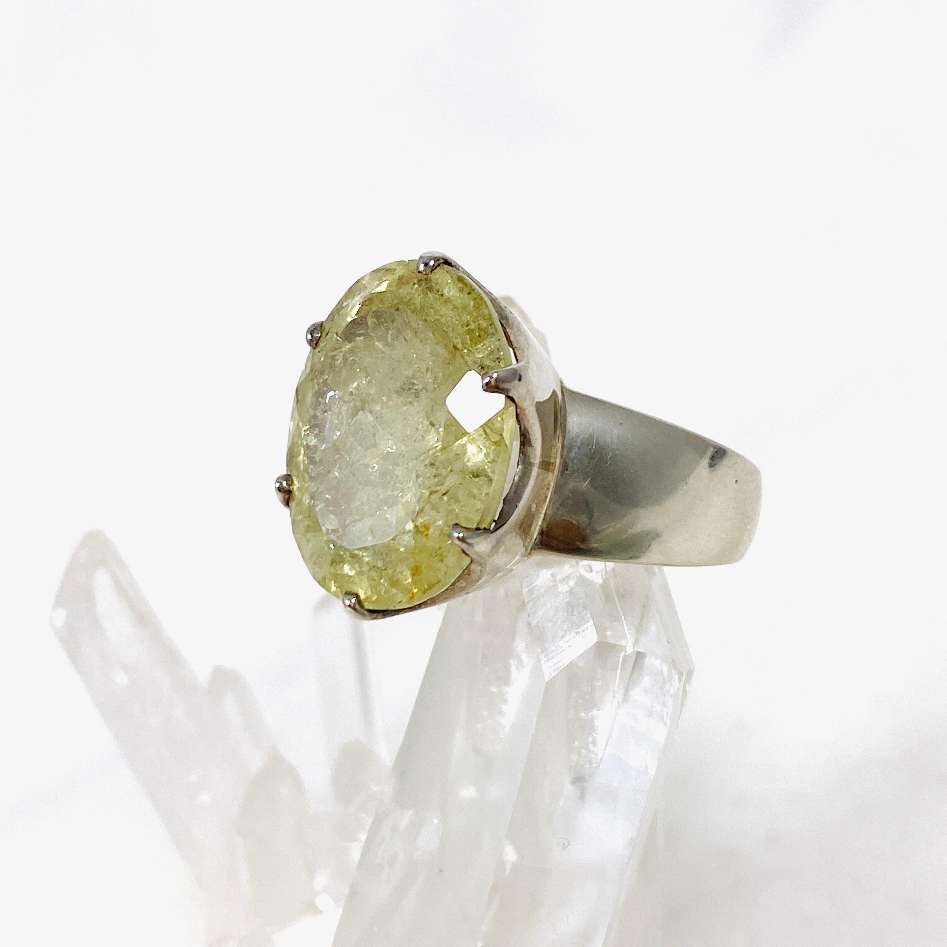 Heliodor Golden Beryl Faceted Oval Ring - Size 8.5 - PRGJ327 - Elegant Jewelry for Weddings & Special Occasions