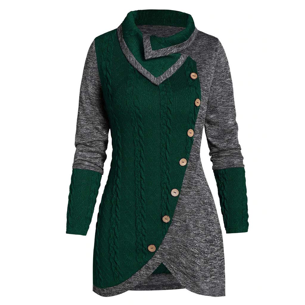 **Women's Plus Size Pullover Sweater - Comfy Long Sleeve Boat Neck Button Patchwork Knit Top for Casual Wear & Fall Fashion**
