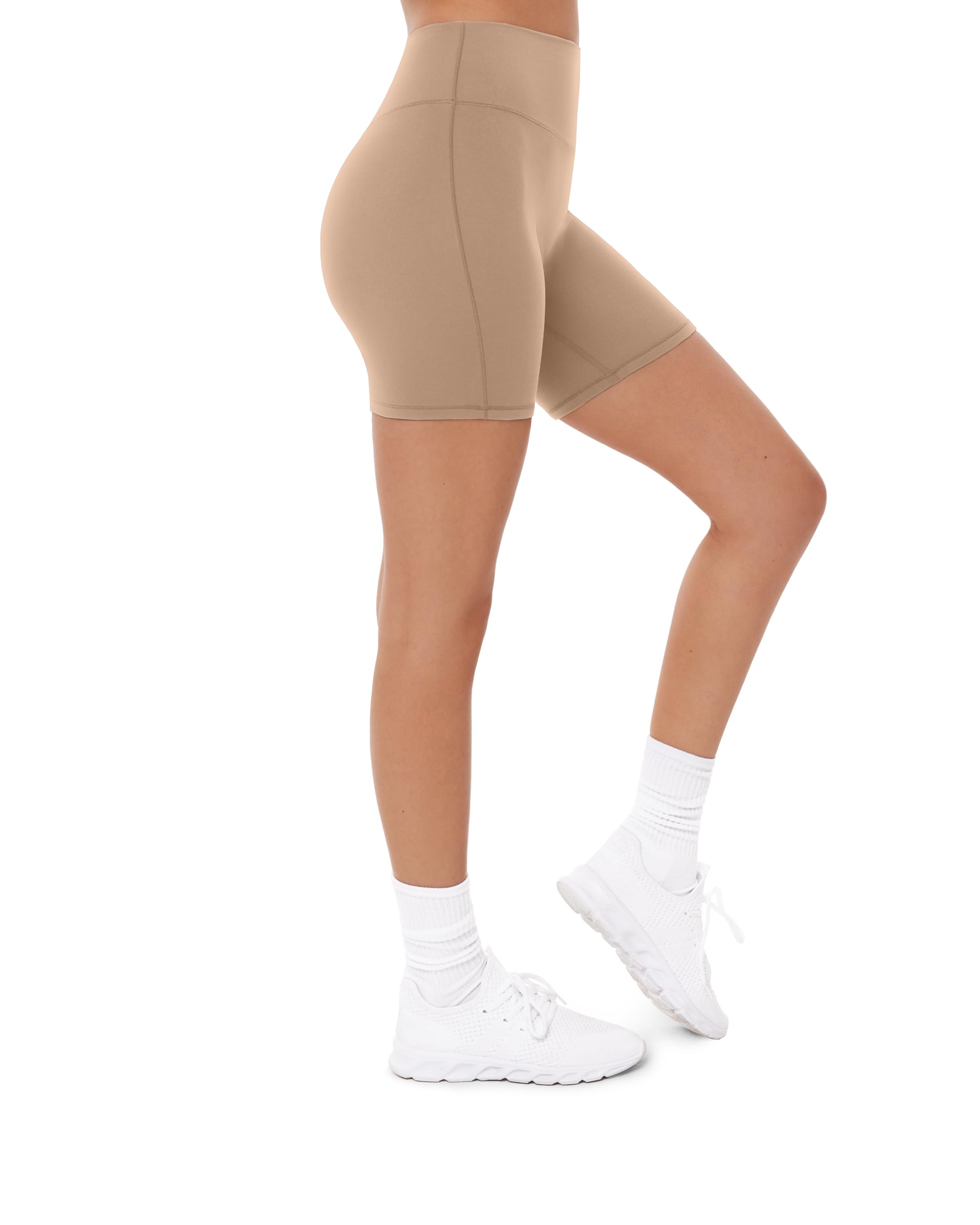PAVOI ACTIVE High Waisted Buttery Soft Yoga Shorts for Women | 6-Inch Biker Shorts with Sculpting Fit | LuxeCloud Sand | Perfect for Pilates, Yoga & Gym Workouts