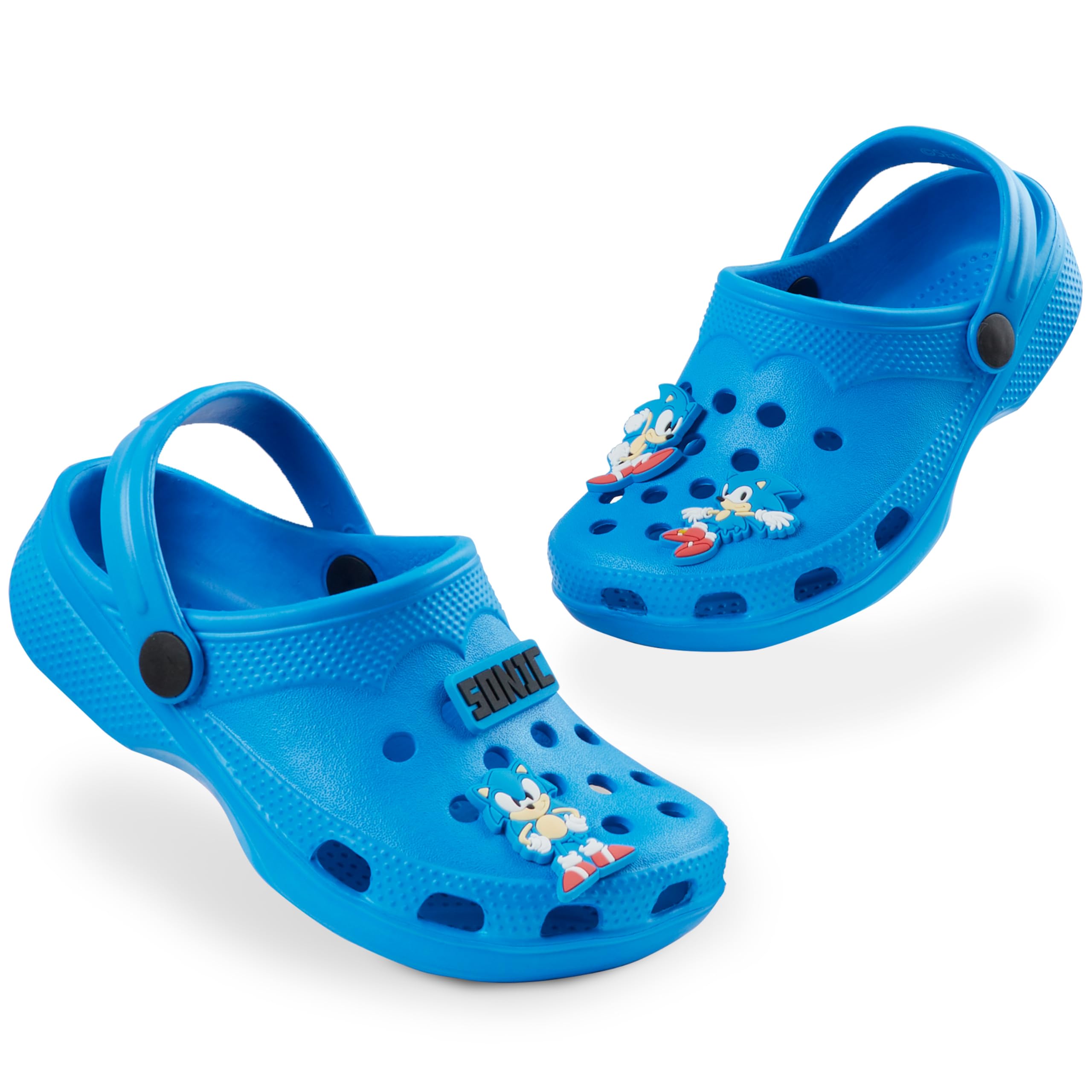 Sonic The Hedgehog Boys Clogs with Removable Rubber Charms - Comfortable Kids Slippers for Gamers - Perfect Gift for Birthday, Christmas & Gaming Enthusiasts