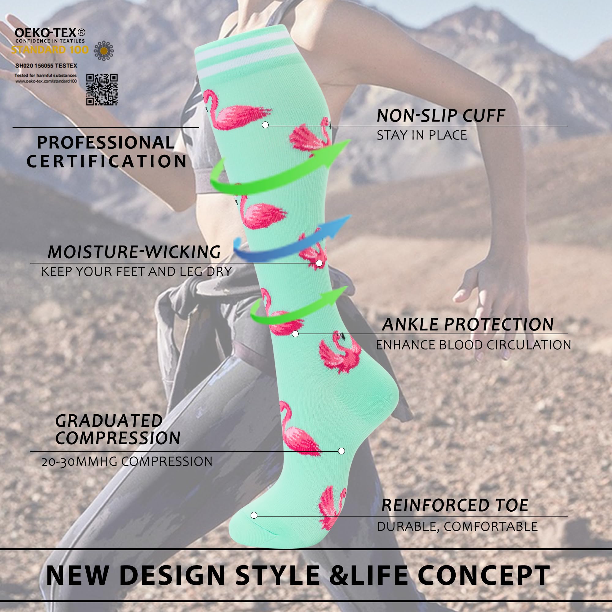 Fenglaoda Compression Socks for Women & Men - 6 Pairs Circulation Support Socks for Nurses, Running, Travel & Long Flights - Improve Blood Flow & Reduce Swelling