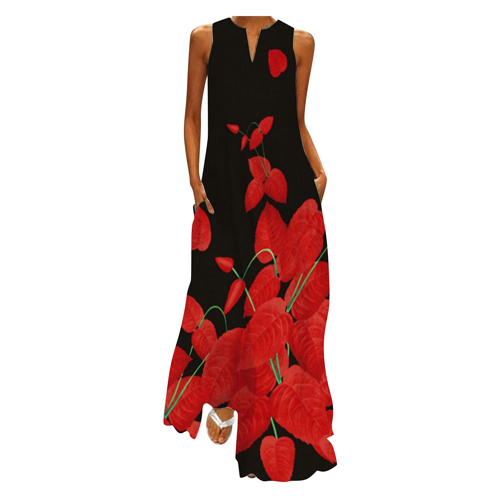 Keepfit Women's V-Neck Cami Maxi Dress - Floral Print Sleeveless Summer Party Dress for Women | Perfect for Beach Vacations, Date Nights & Outdoor Weddings