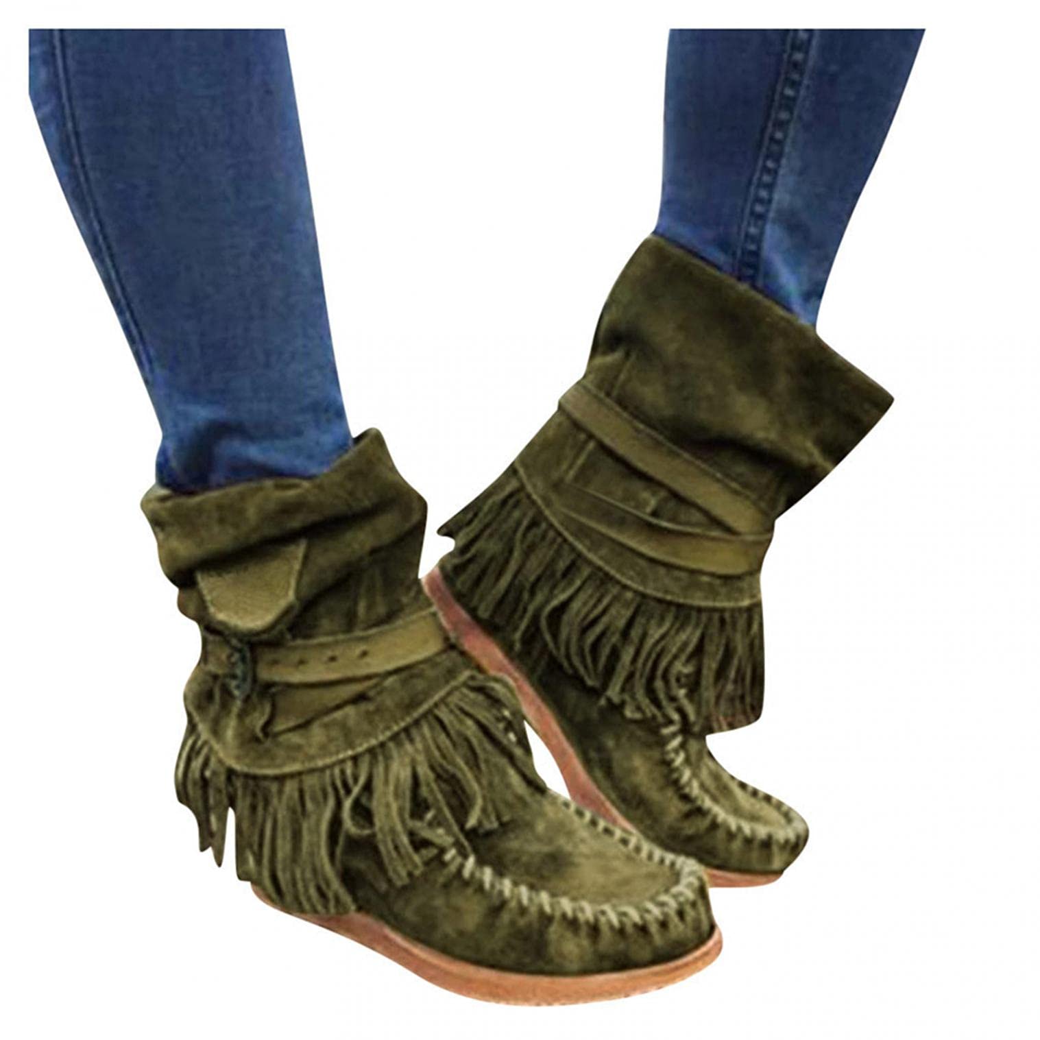 Aunimeifly Women's Vintage Gothic Cowboy Ankle Booties with Fringe Tassels, Buckle Details & Wedge Platform - Punk Style Boots for Casual Wear, Night Out & Festival Fashion