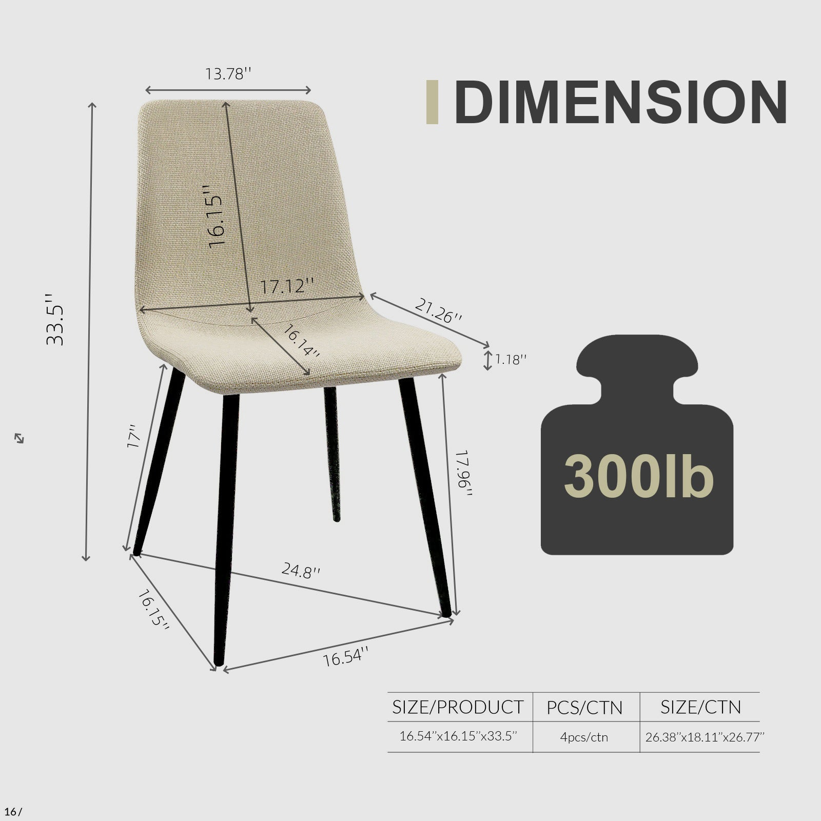 4-Piece Modern Upholstered Dining Chair Set - Linen Cushion Seats with Sturdy Black Metal Legs - Kitchen & Dining Room Accent Chairs (Beige) - Perfect for Small Spaces, Breakfast Nooks & Contemporary Home Decor