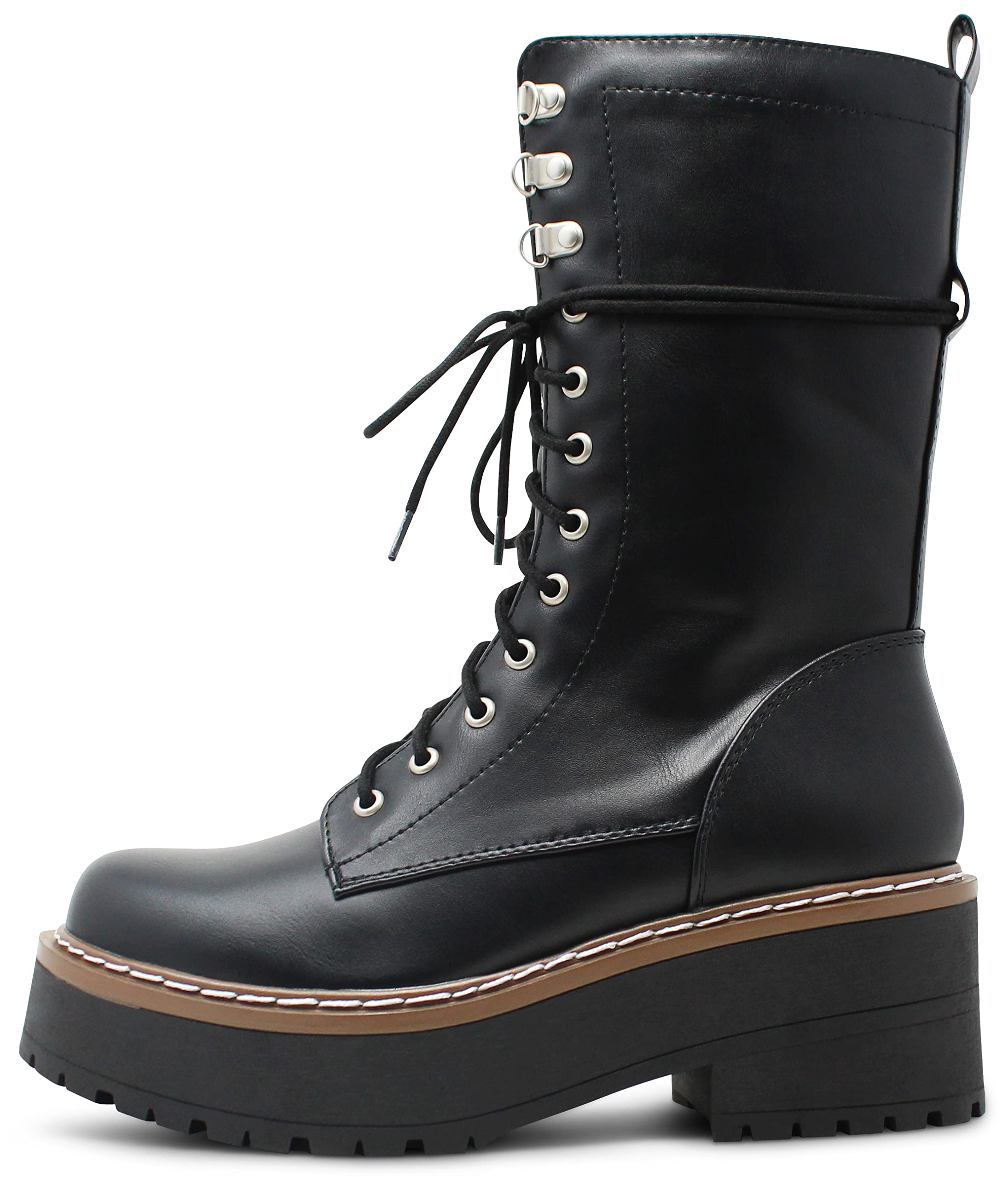 Women's Chunky Heel Combat Boots - Round Toe Mid-Calf Lace Up Boots for Casual Outfits & Street Style Fashion | Perfect for Fall Winter Outfits, Date Nights & Everyday Wear