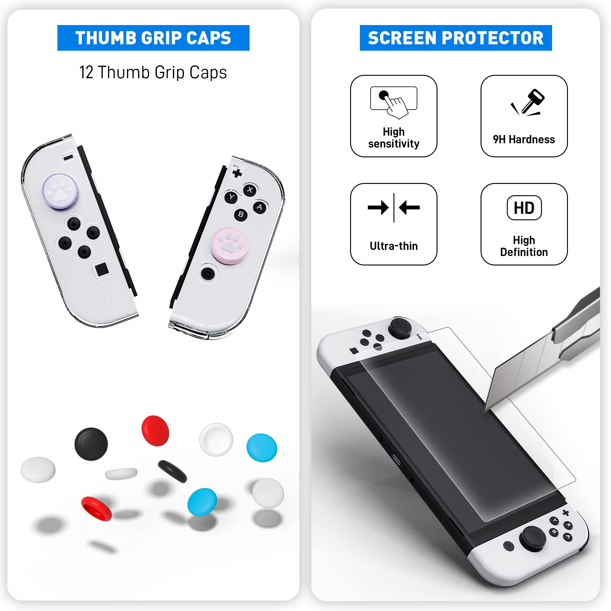 FUNDIARY Glitter Dockable Protective Case for Nintendo Switch OLED - Shockproof TPU Shell with Comfort Grip, 12 Thumb Caps & Screen Protector | Perfect for Gaming, Travel & Home Entertainment
