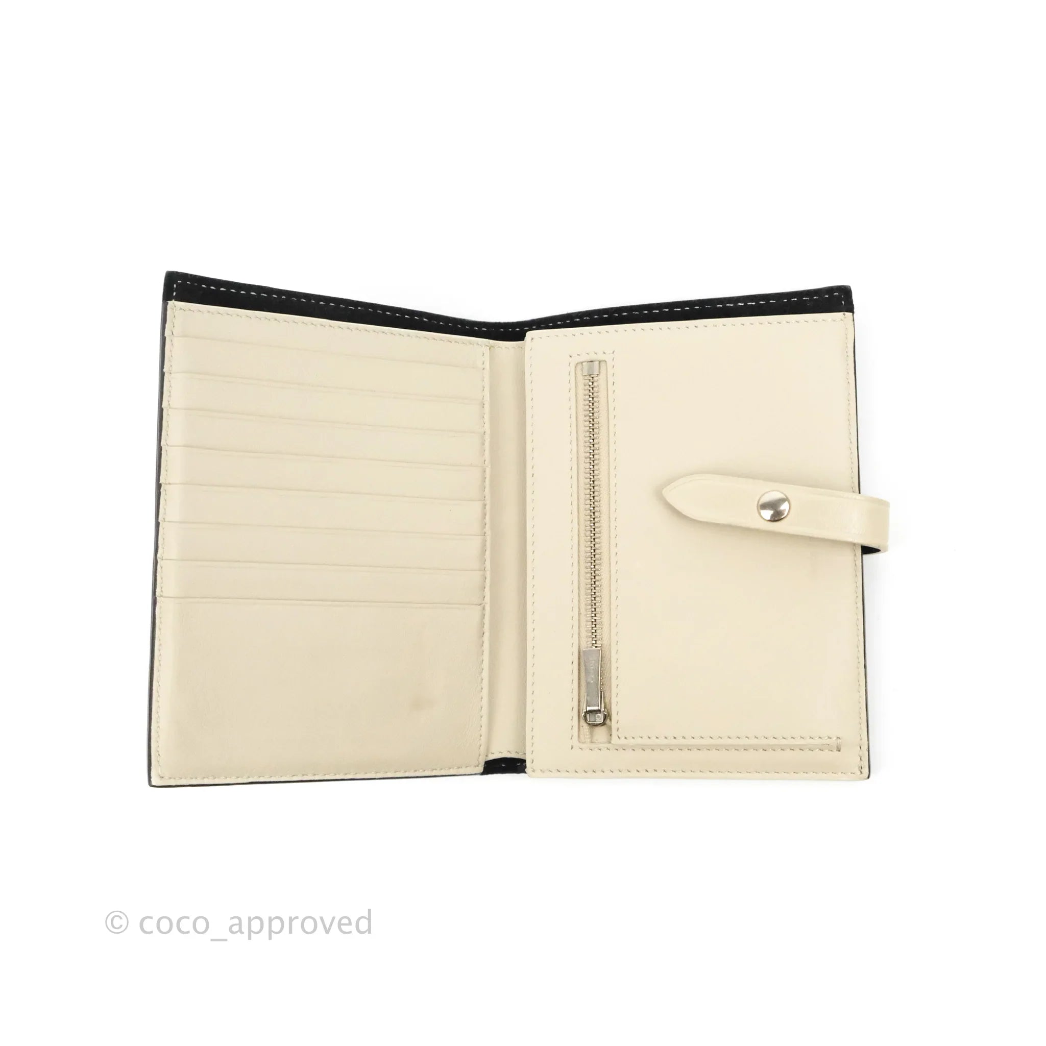 Celine Medium Strap Wallet in Grained Calfskin - Black & Cream Crossbody Bag for Women | Perfect for Everyday Use, Travel & Shopping