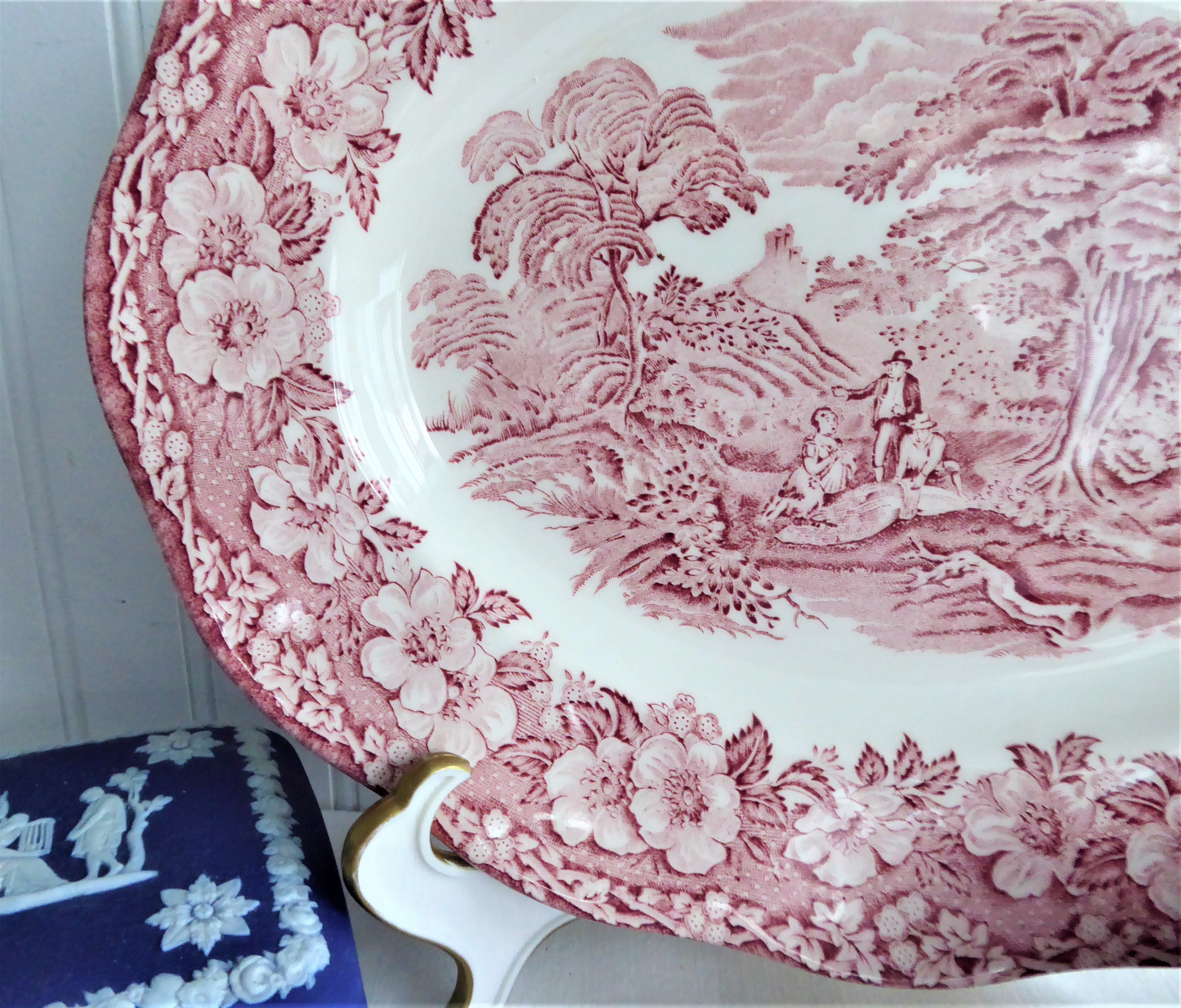Vintage Wedgwood Ironstone Platter - Woodland Pink & Red Transferware Oval Dish, E Pattern, 1960s | Perfect for Farmhouse Dining, Tea Parties & Antique Collectors